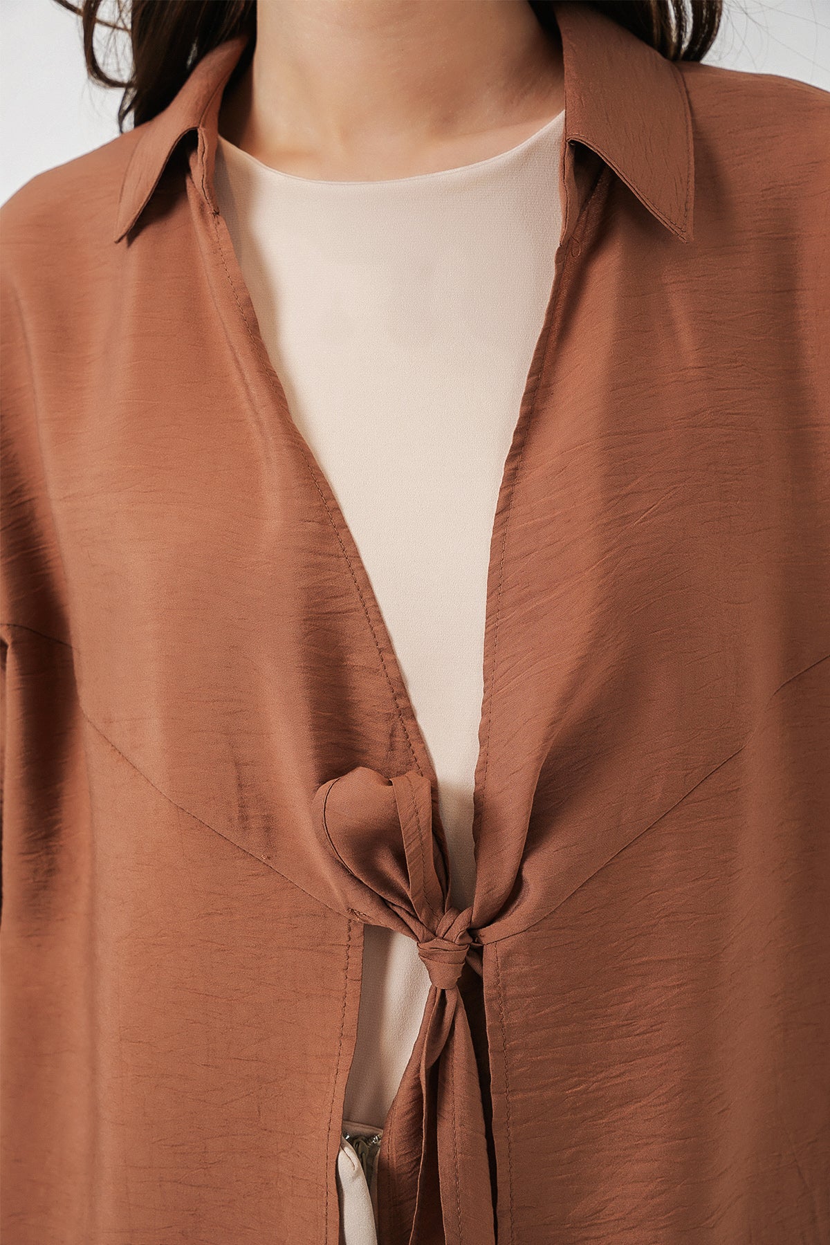 Image of Kadın Salaş Bağcıklı Kimono 5981 - Taba