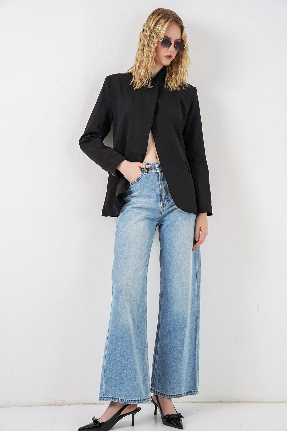 Image of Kadın Tek Düğmeli Oversize Blazer Ceket 0749 - Siyah