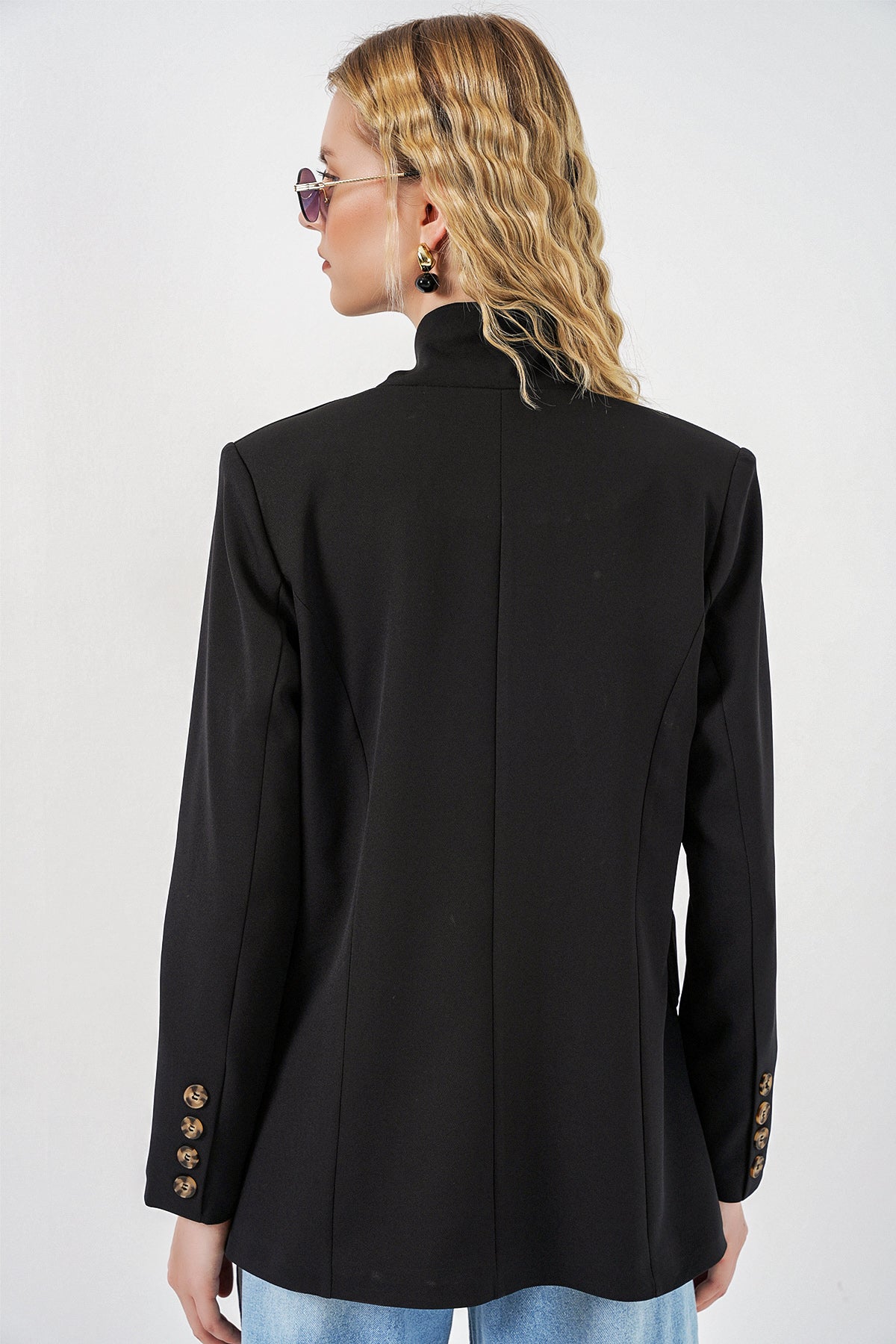 Image of Kadın Tek Düğmeli Oversize Blazer Ceket 0749 - Siyah