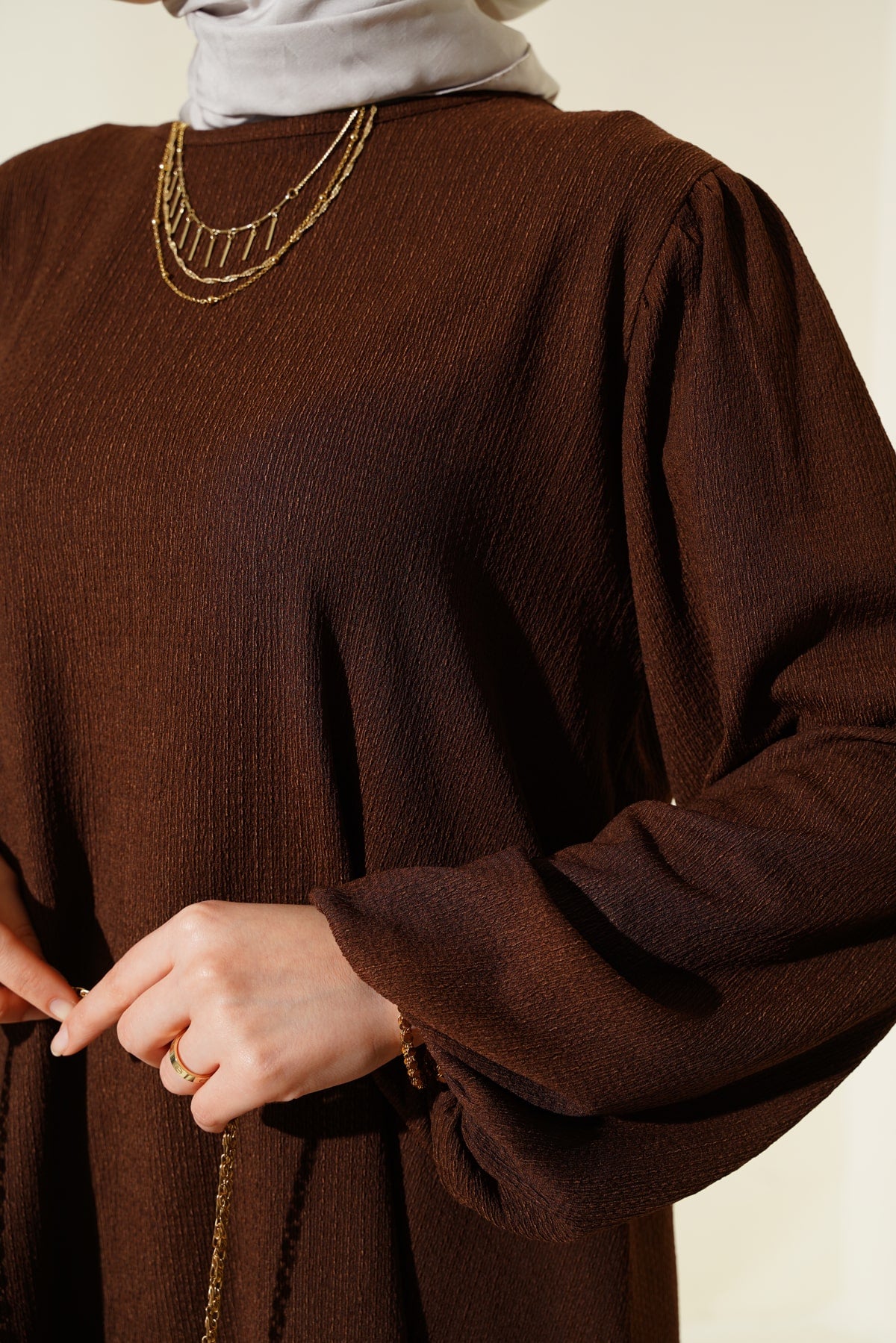 Image of Kadın Kahverengi Tunik Pantolon Alt Üst Takım 6663
