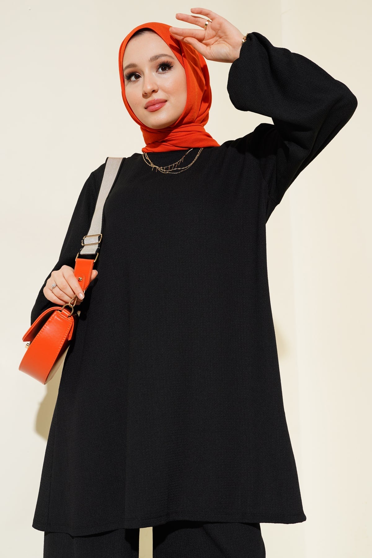 Image of Kadın Siyah Tunik Pantolon Alt Üst Takım 6663