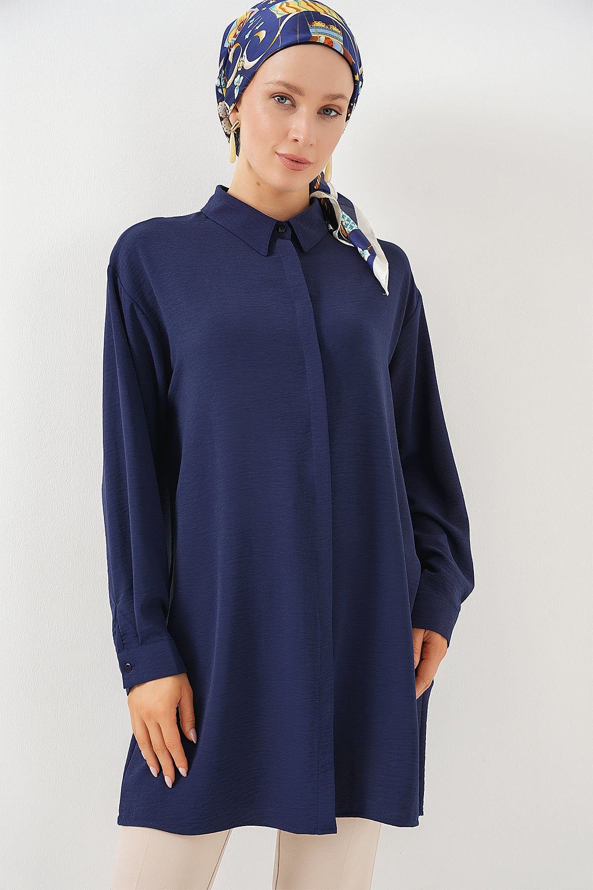 Image of Kadın Uzun Gömlek Tunik 5945 - Lacivert