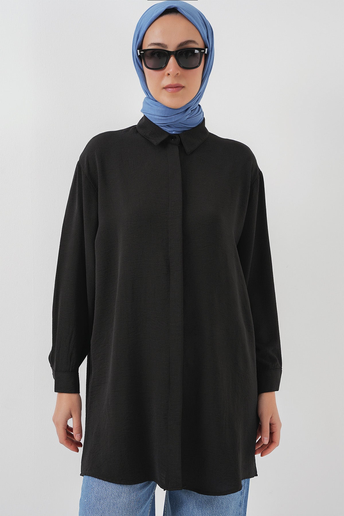Image of Kadın Uzun Gömlek Tunik 5945 - Siyah