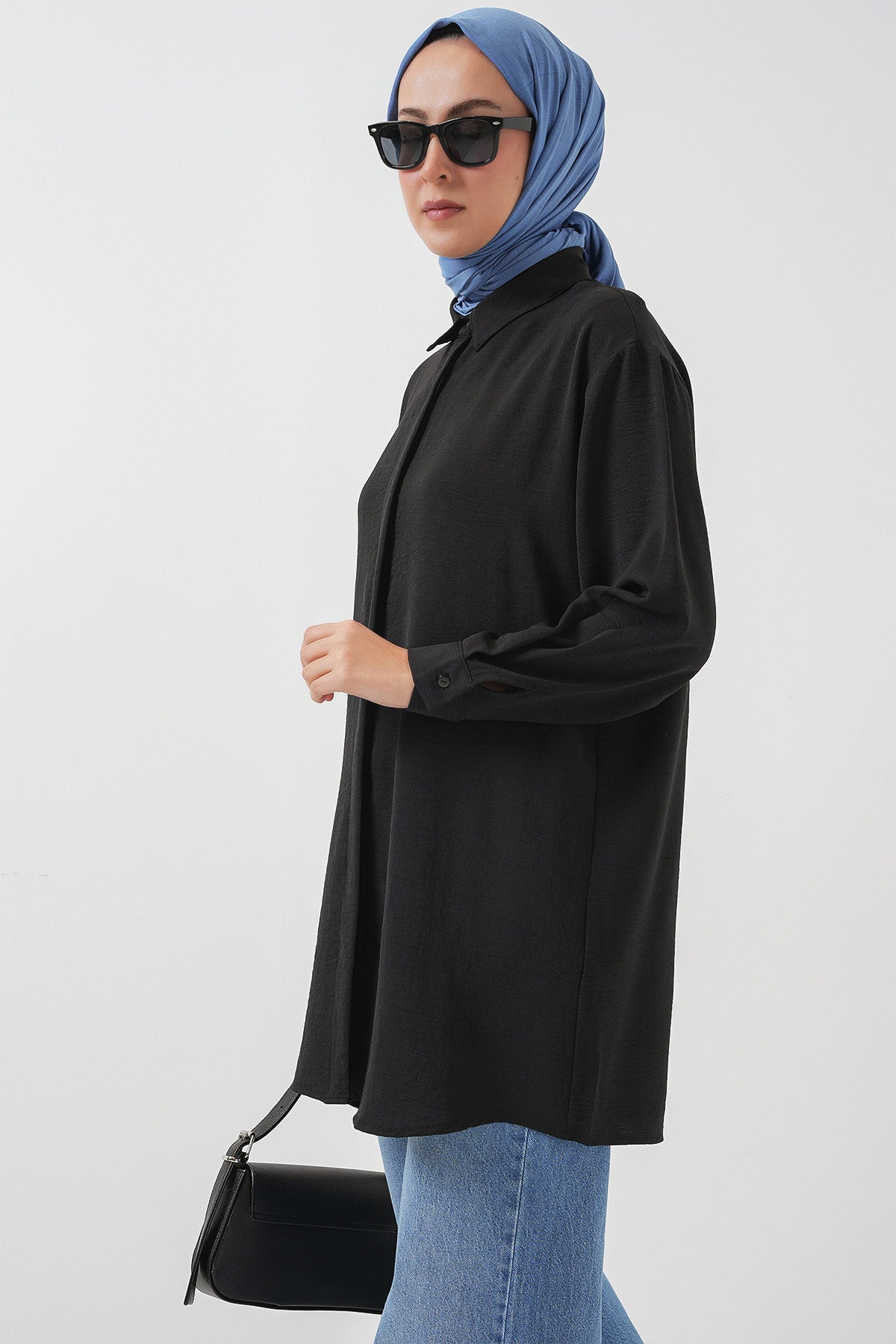 Image of Kadın Uzun Gömlek Tunik 5945 - Siyah