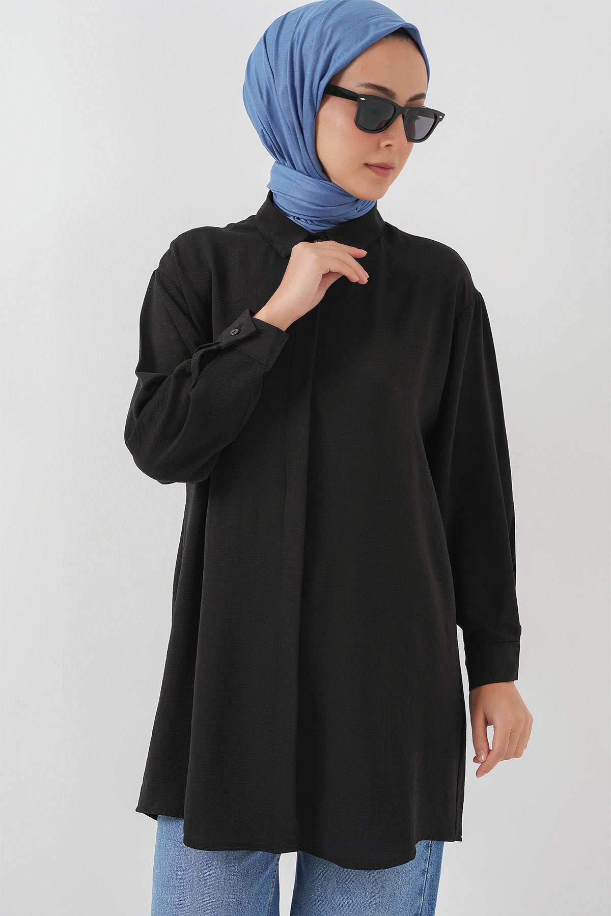 Image of Kadın Uzun Gömlek Tunik 5945 - Siyah
