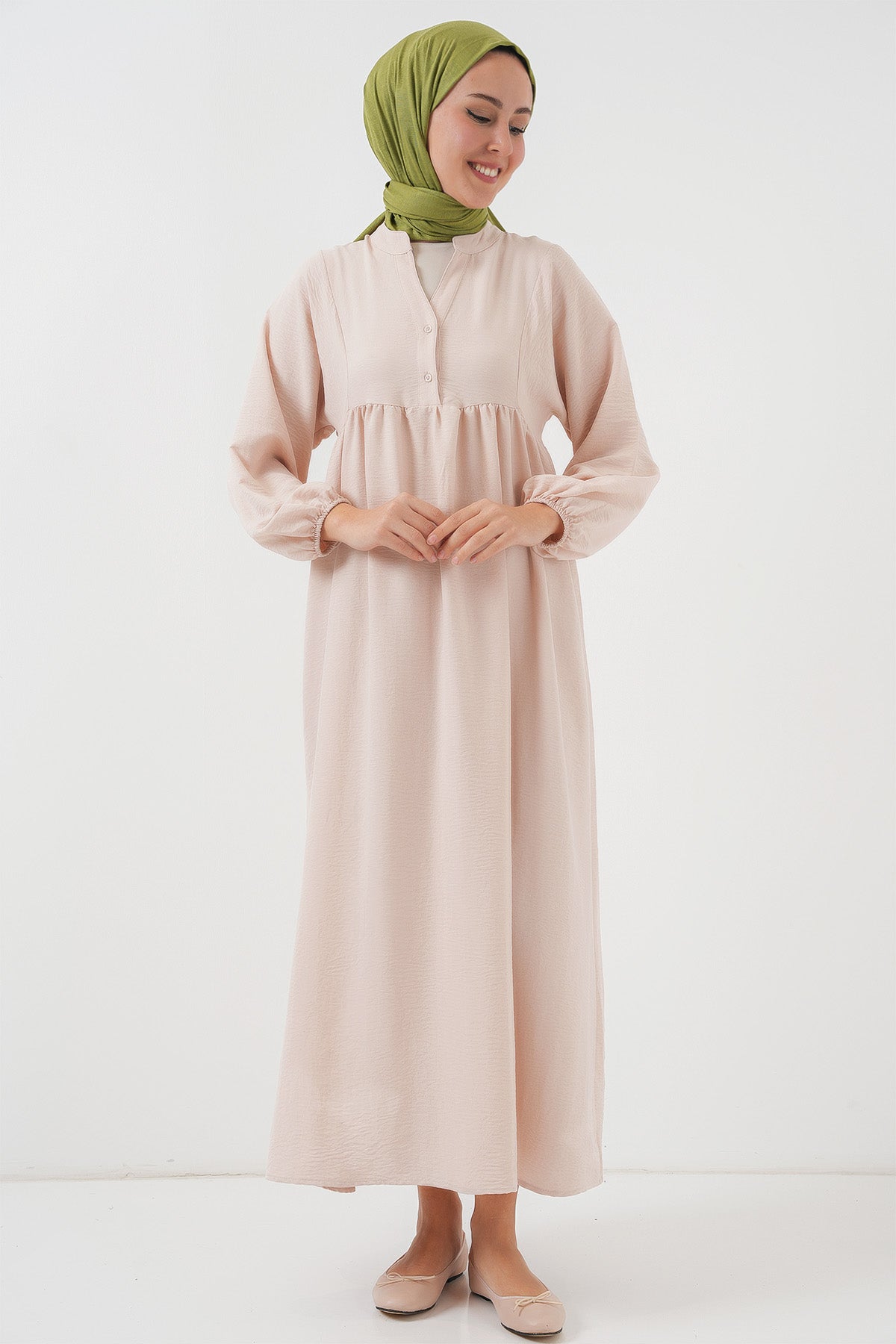 Image of Women's Long Hijab Dress 2525 - Cream