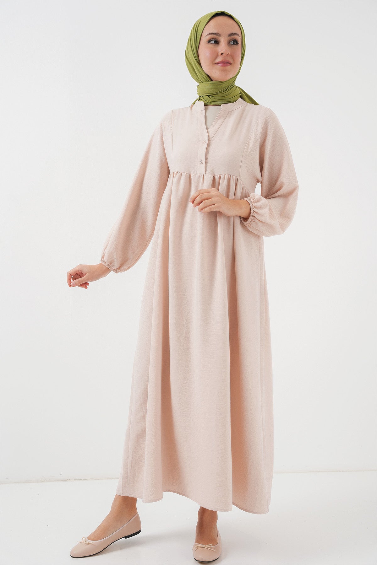 Image of Women's Long Hijab Dress 2525 - Cream