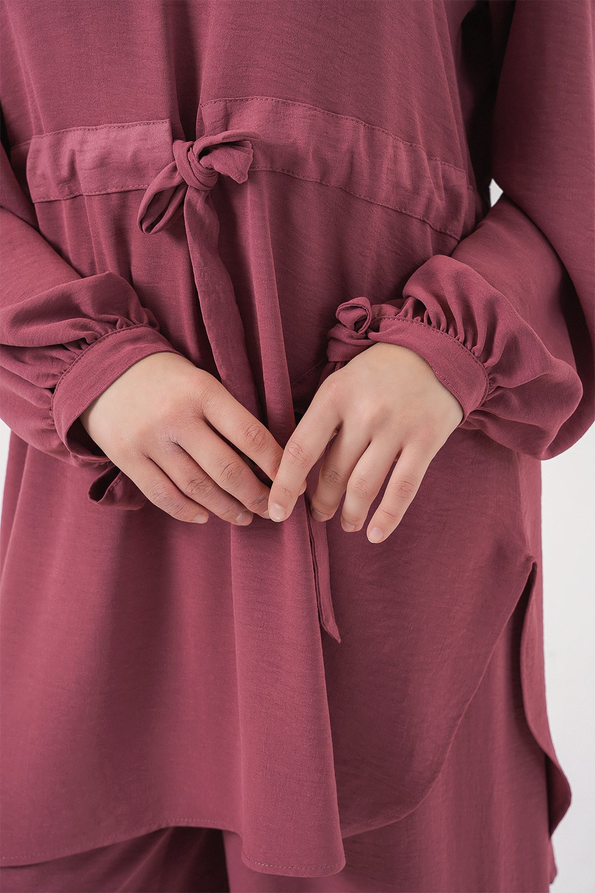 Image of Set de două piese tunică lungă și pantaloni pentru femei 6719 - Roz-roz