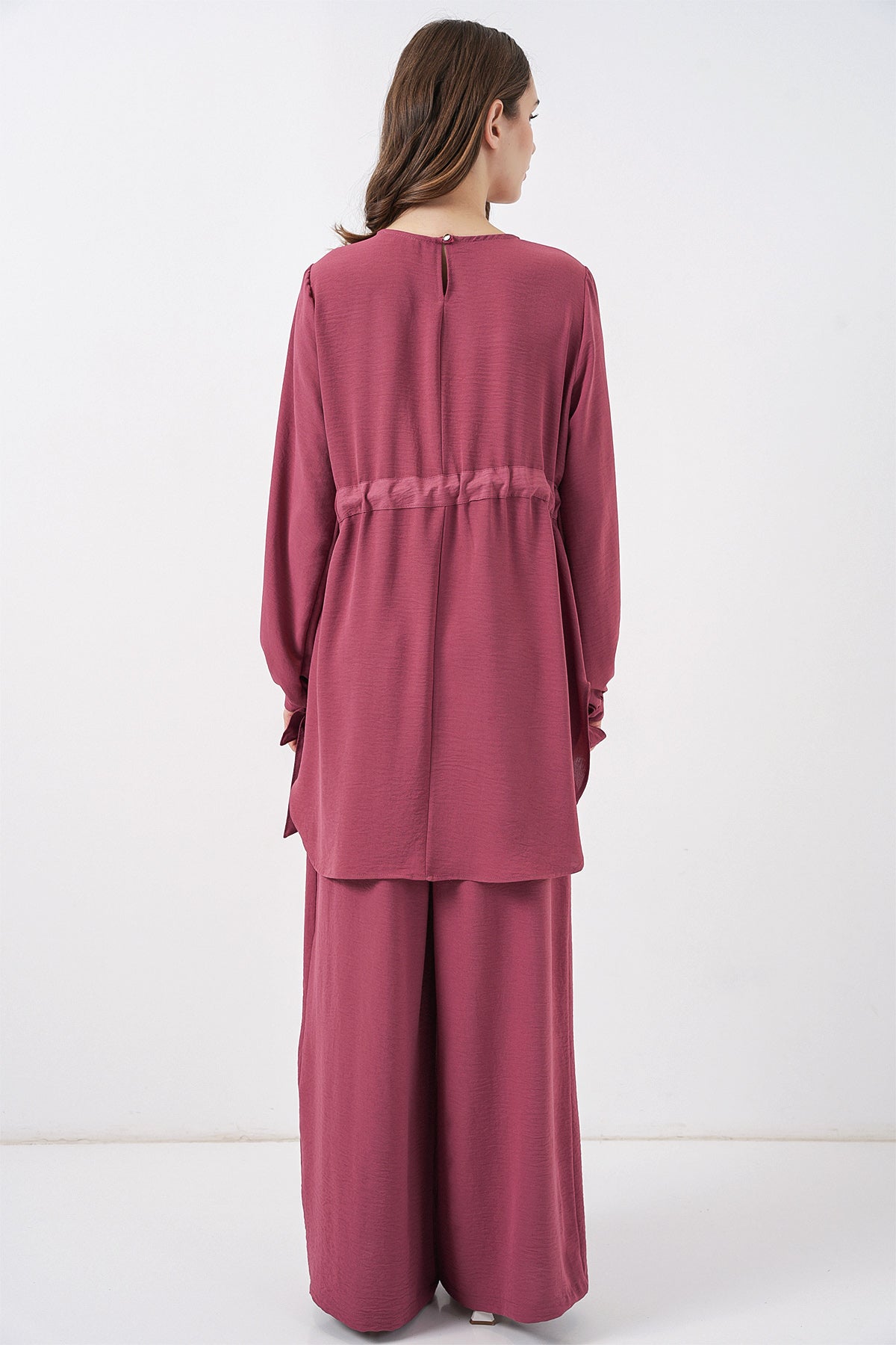 Image of Set de două piese tunică lungă și pantaloni pentru femei 6719 - Roz-roz
