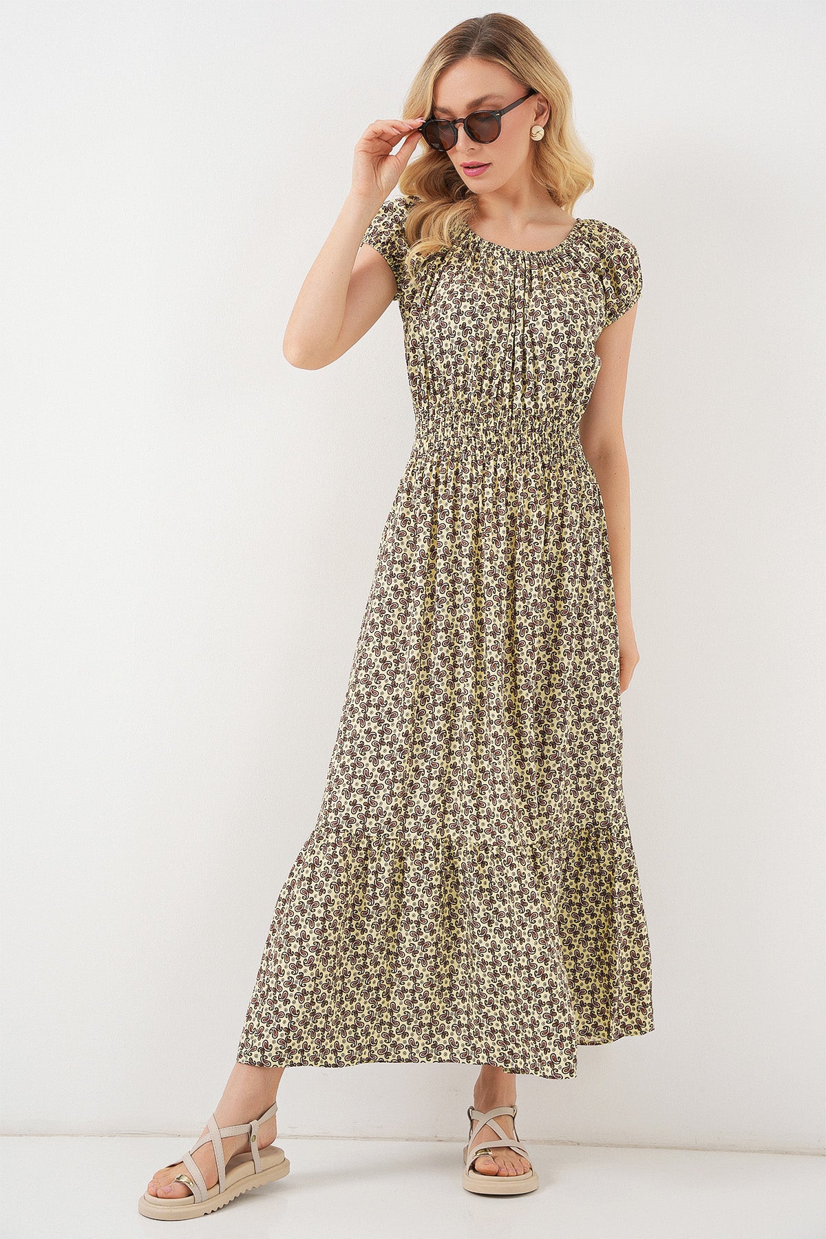 Image of Rochie de damă cu decolteu încrețit 2544 - Verde măsliniu