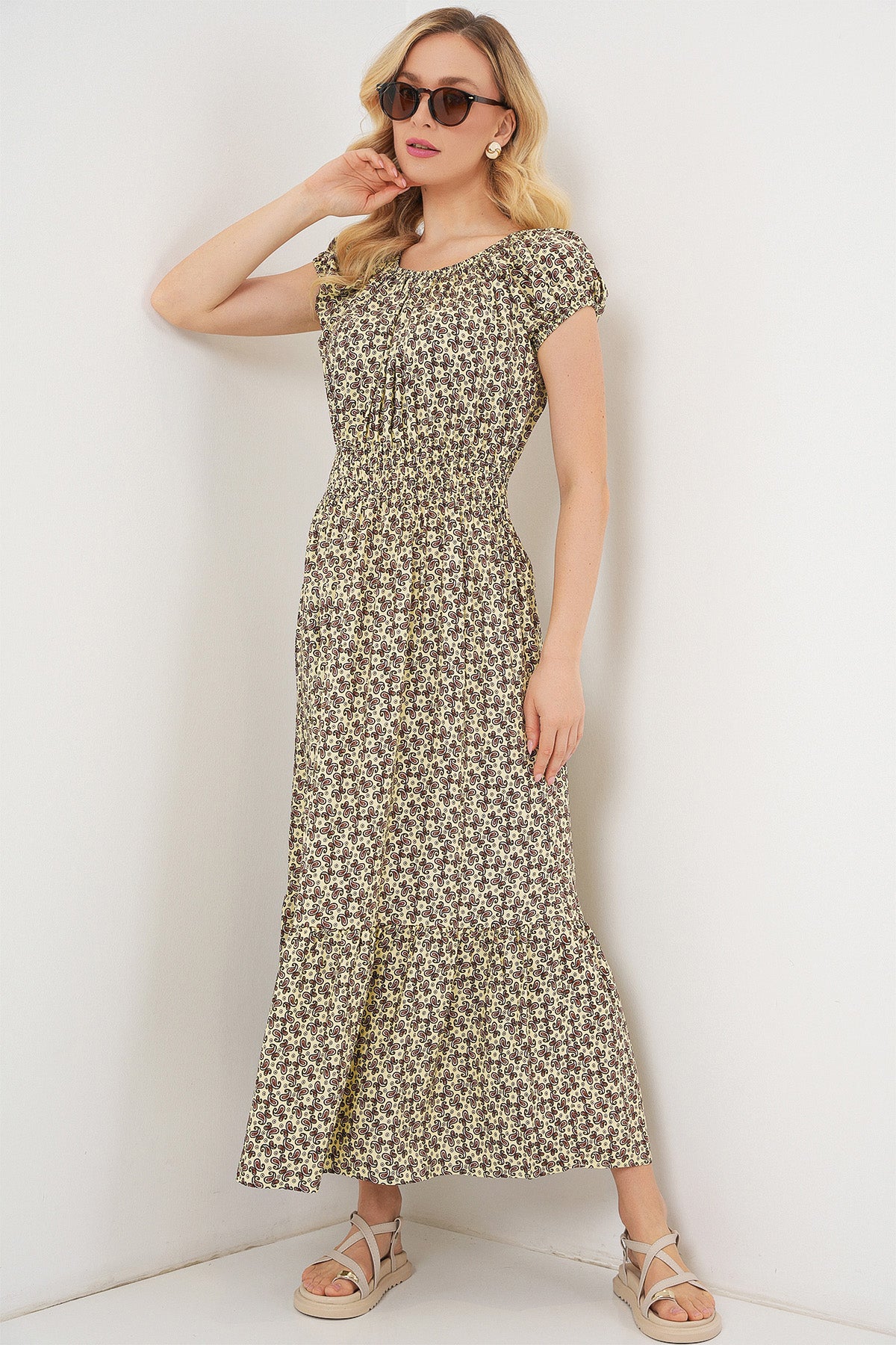 Image of Rochie de damă cu decolteu încrețit 2544 - Verde măsliniu