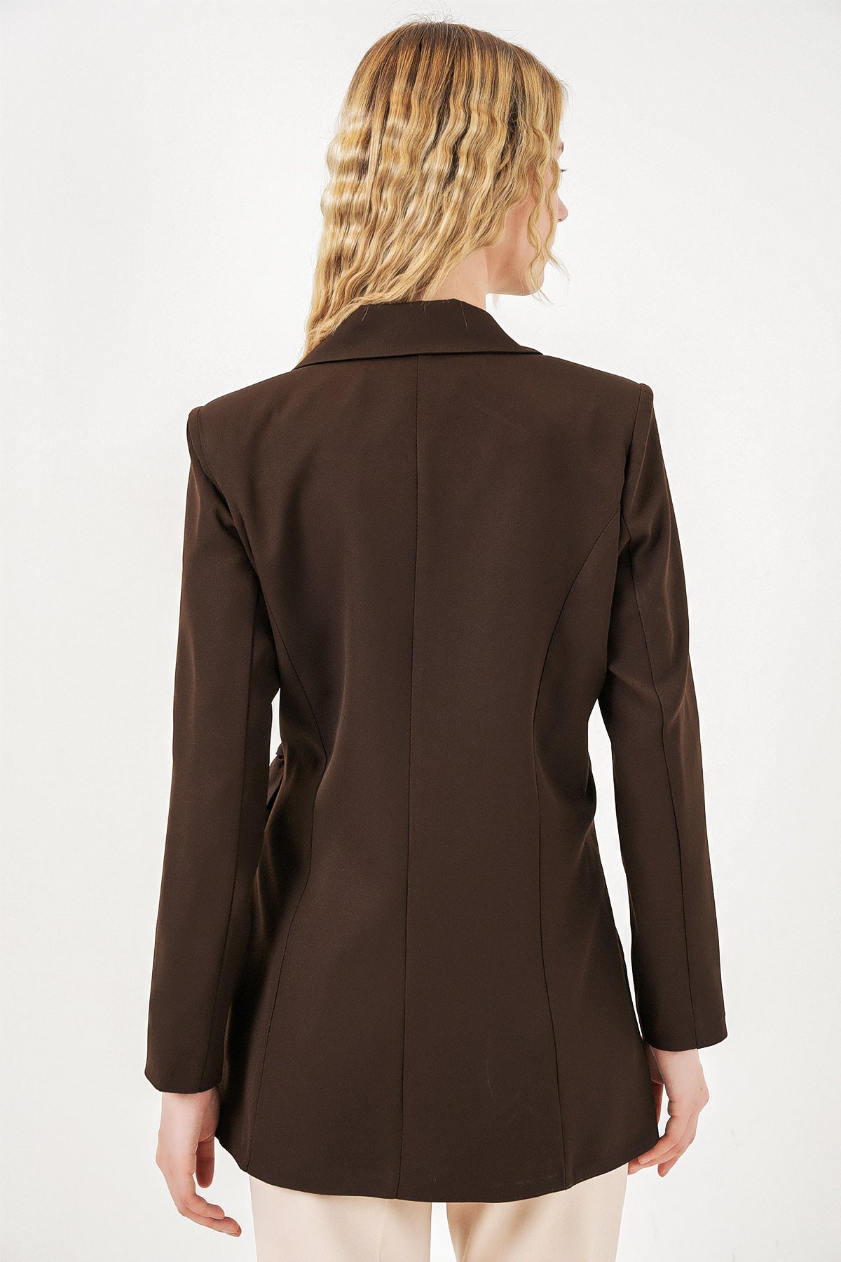 Image of Kadın Yandan Bağlamalı Blazer Ceket 0750 - Kahverengi