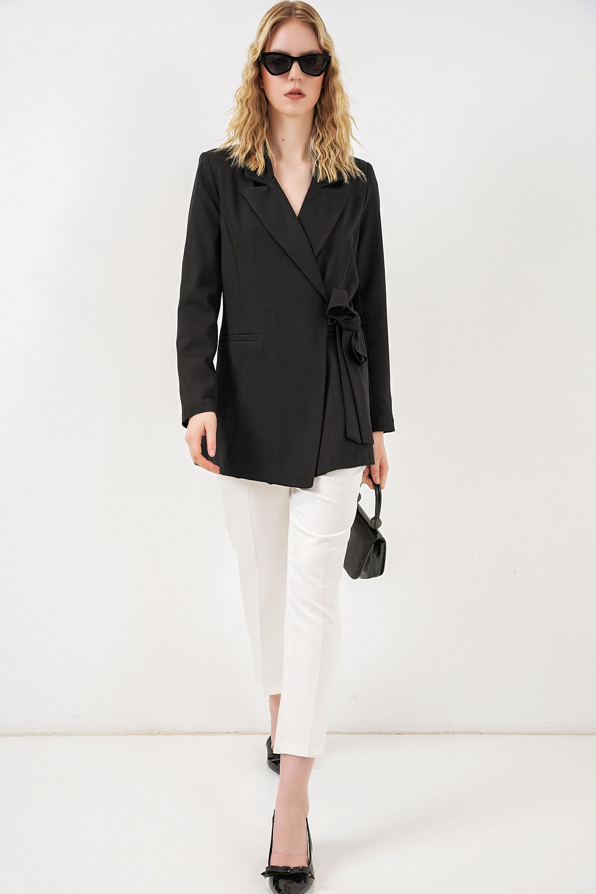Image of Kadın Yandan Bağlamalı Blazer Ceket 0750 - Siyah