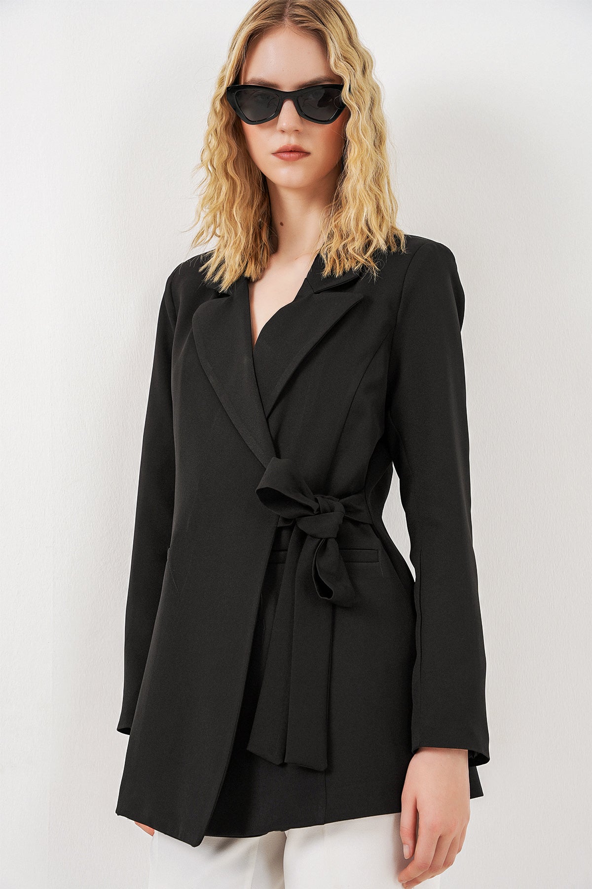 Image of Kadın Yandan Bağlamalı Blazer Ceket 0750 - Siyah