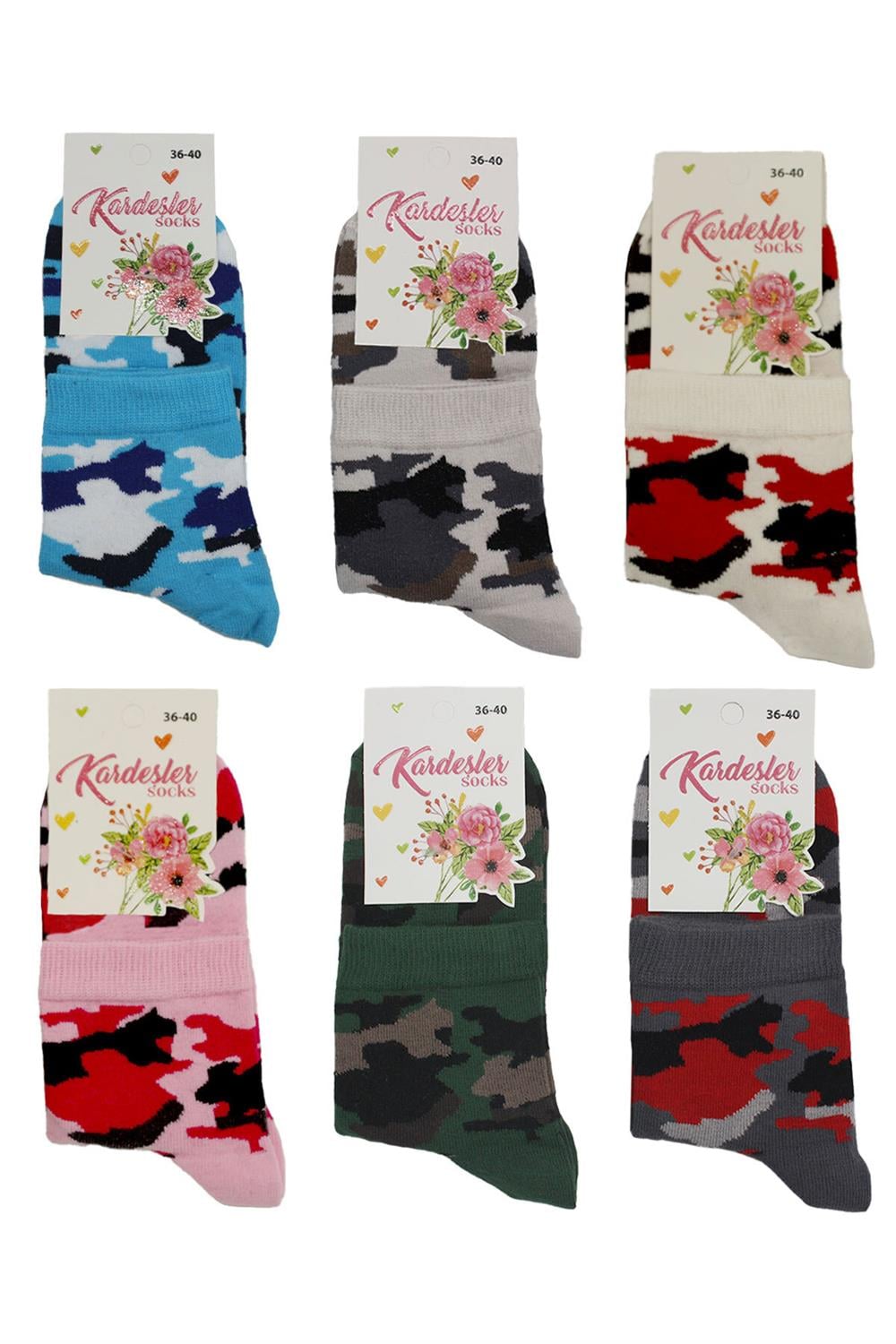 Image of Șosete până la gleznă pentru femei, bumbac cu model multicolor, pachet de 6