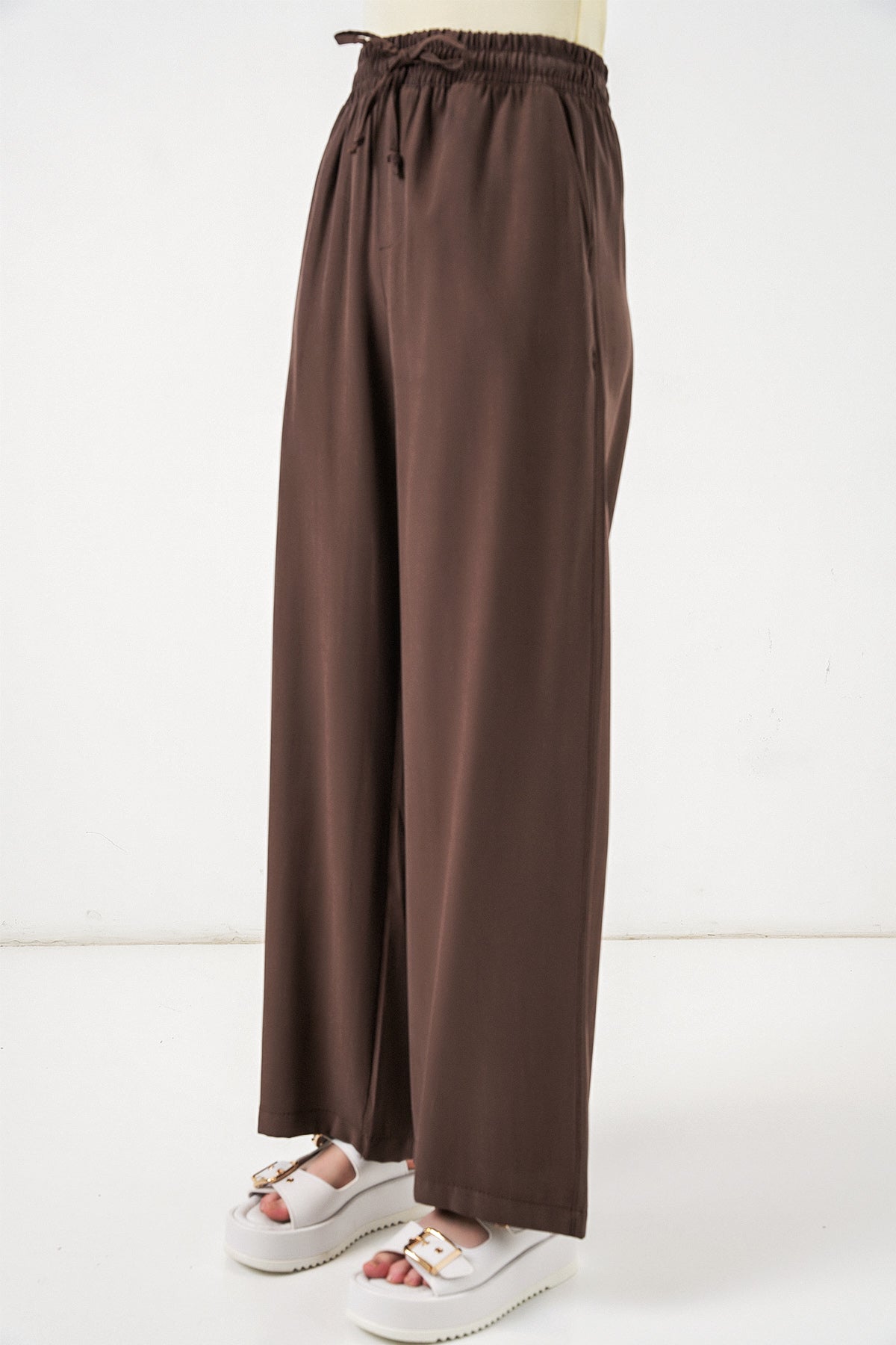 Image of Kadın Yüksek Bel Geniş Paça Pantolon 30097 - A.Kahve