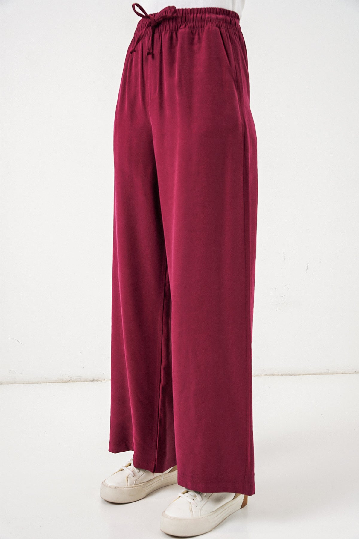 Image of Kadın Yüksek Bel Geniş Paça Pantolon 30097 - Bordo