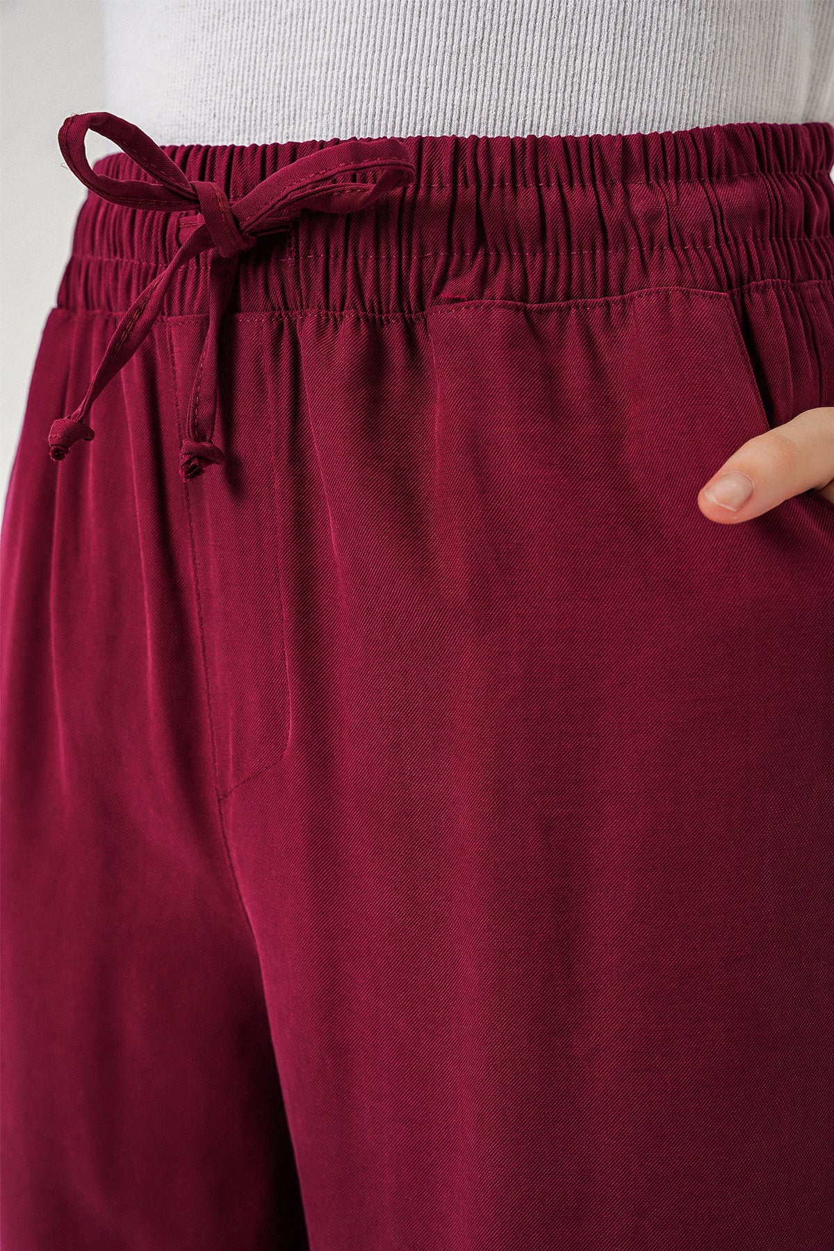 Image of Kadın Yüksek Bel Geniş Paça Pantolon 30097 - Bordo