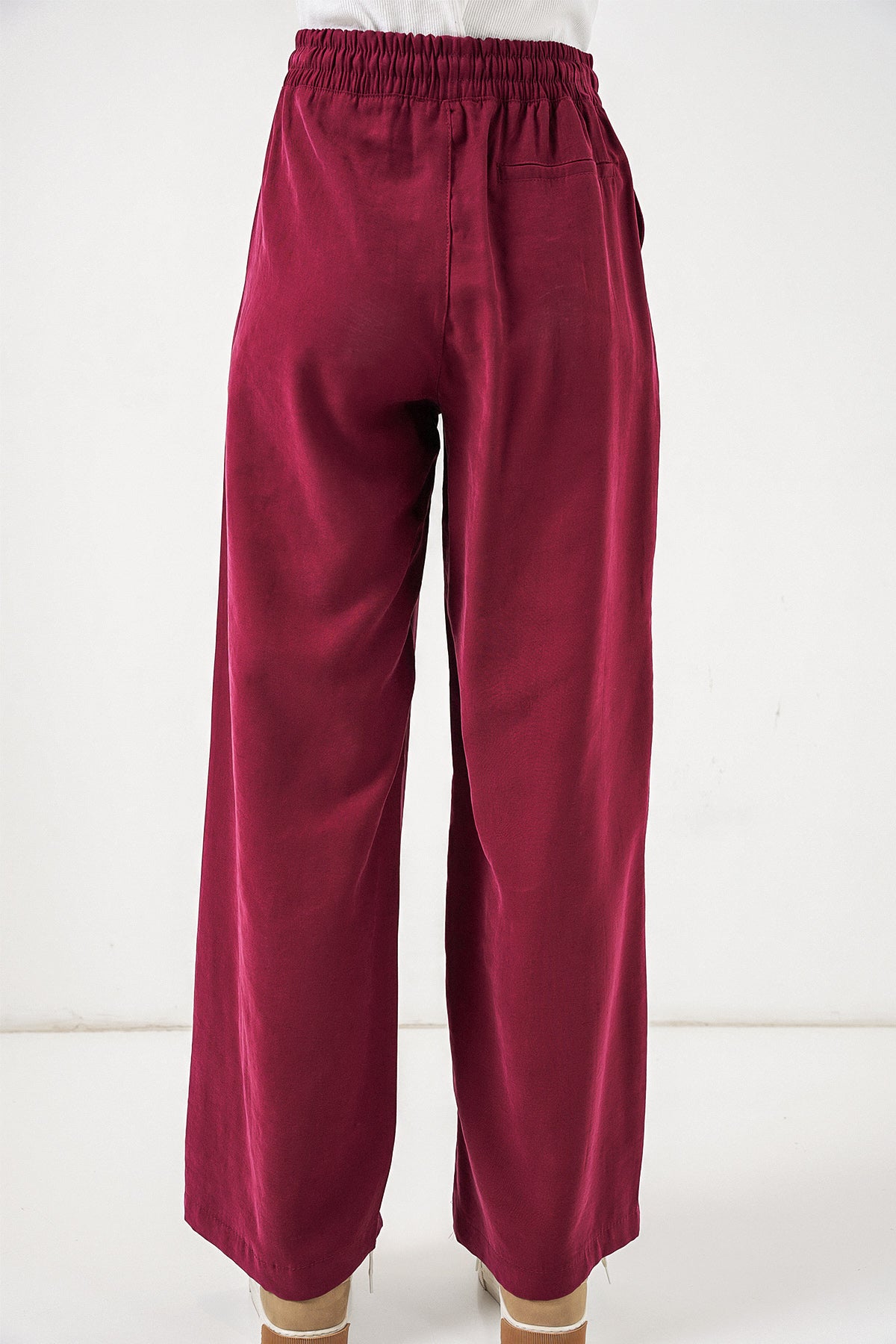 Image of Kadın Yüksek Bel Geniş Paça Pantolon 30097 - Bordo