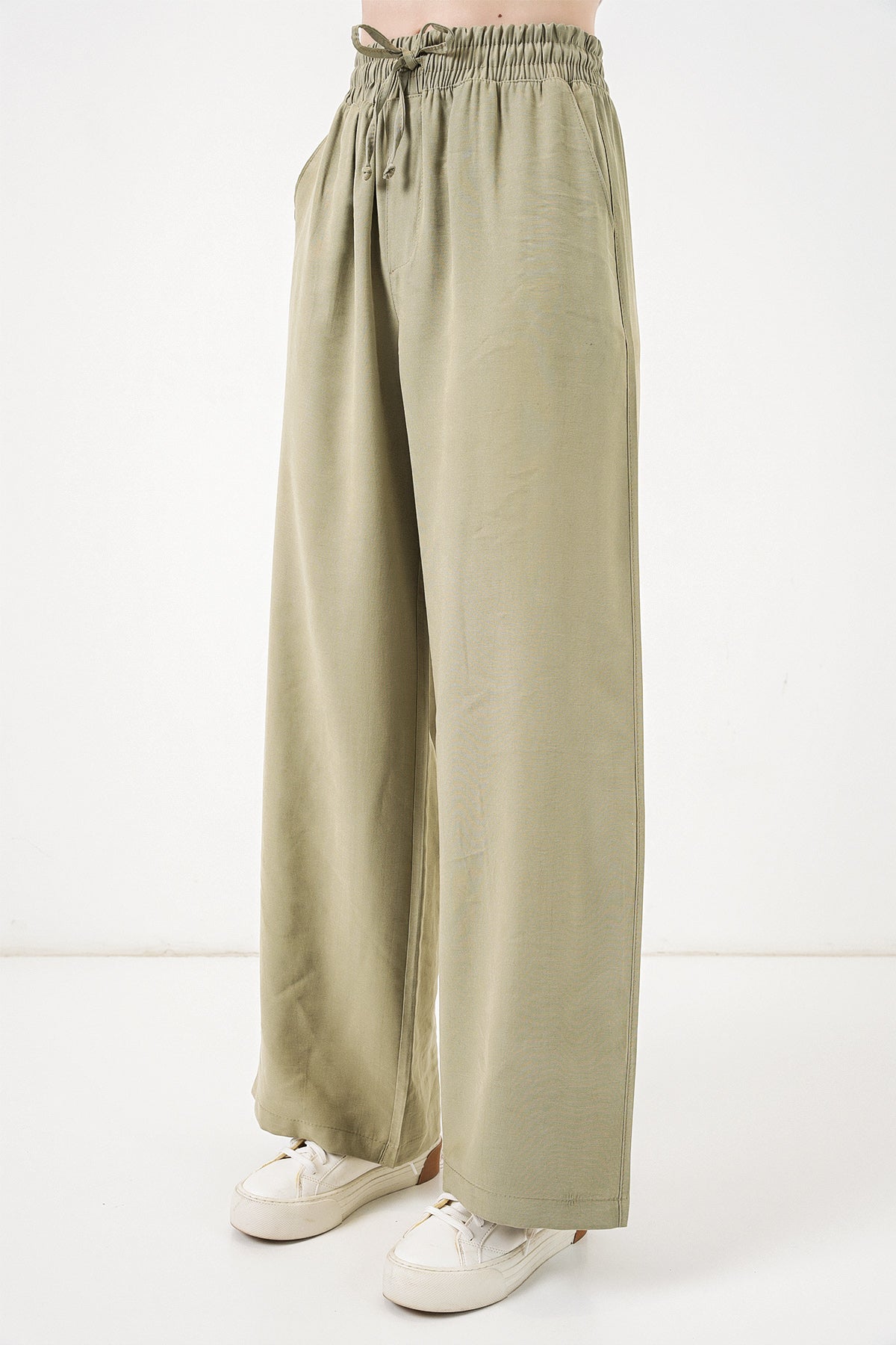 Image of Kadın Yüksek Bel Geniş Paça Pantolon 30097 - Çağla