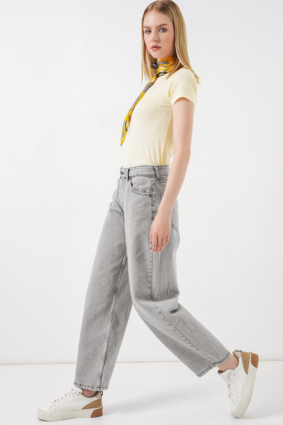 Image of Kadın Yüksek Bel Kot Pantolon 30081 - Gri