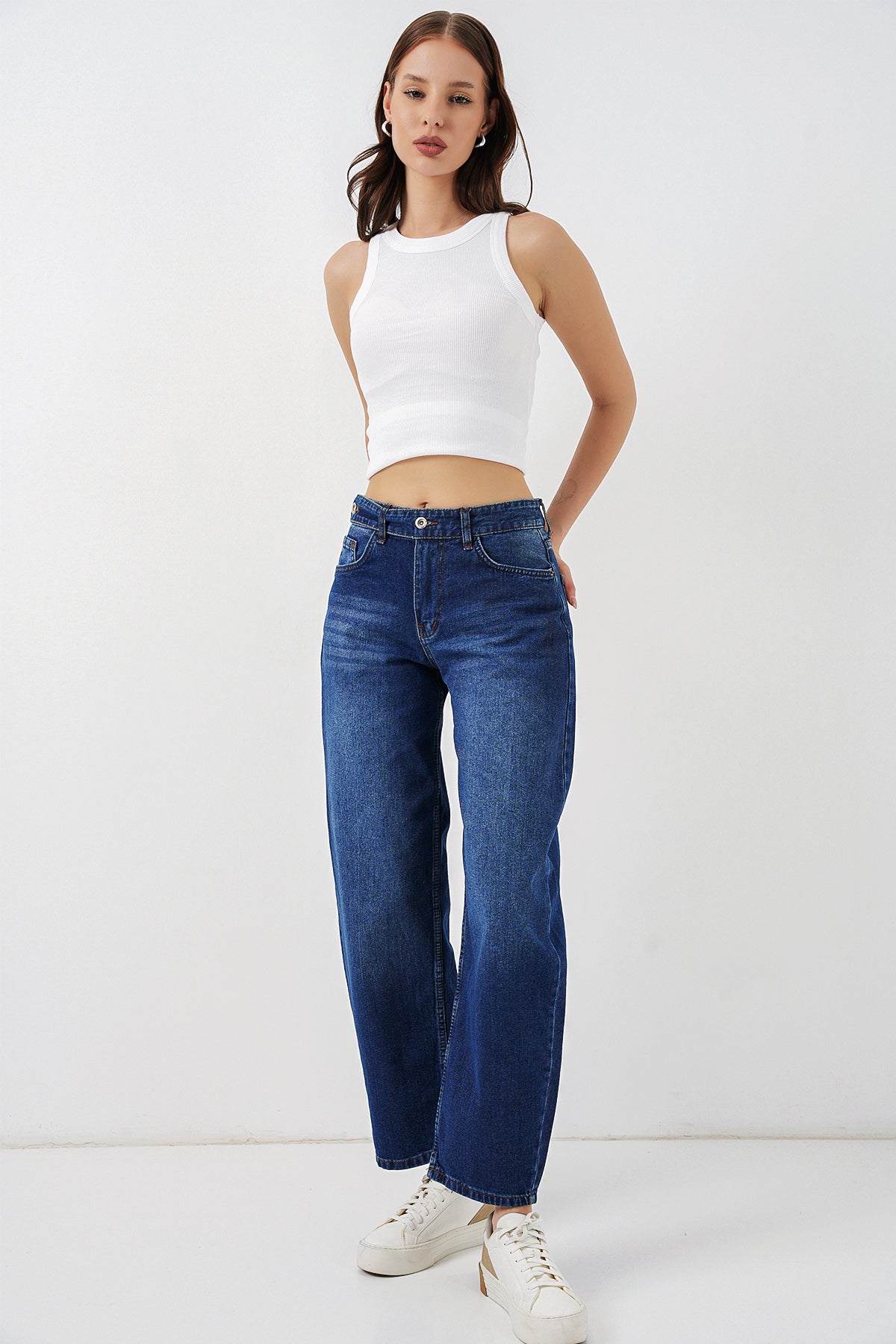 Image of Women's High-Waisted Jeans 30081 - Navy Blue