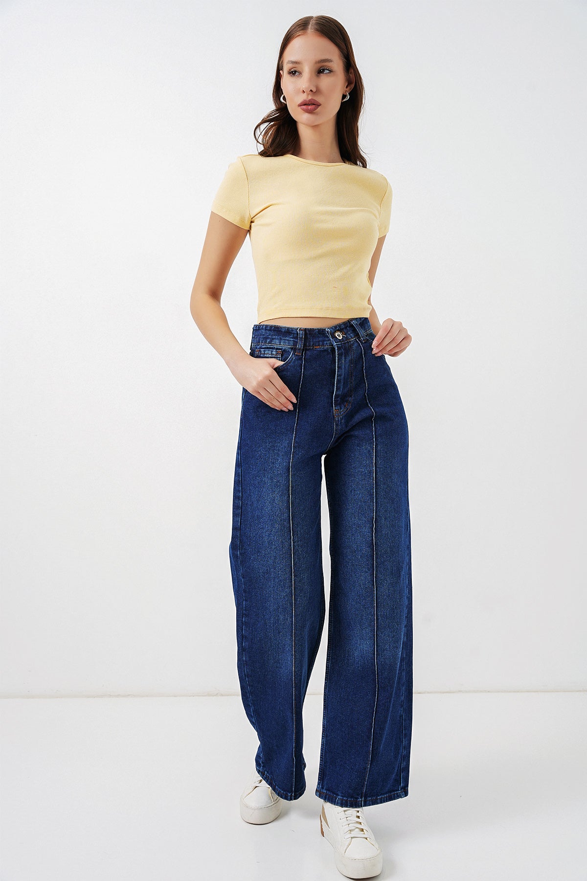 Image of Kadın Yüksek Bel Kot Pantolon 30082 - Lacivert