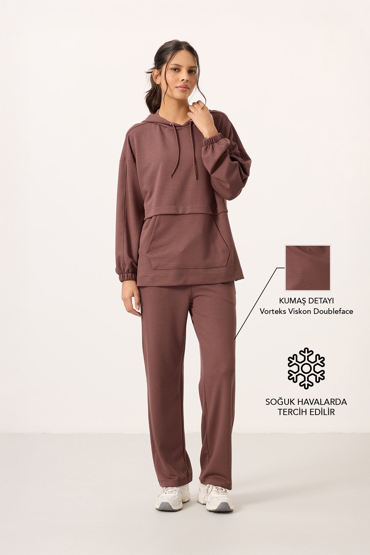 Image of Set trening maro, texturat moale, cu glugă, supradimensionat, pentru femei - 95348