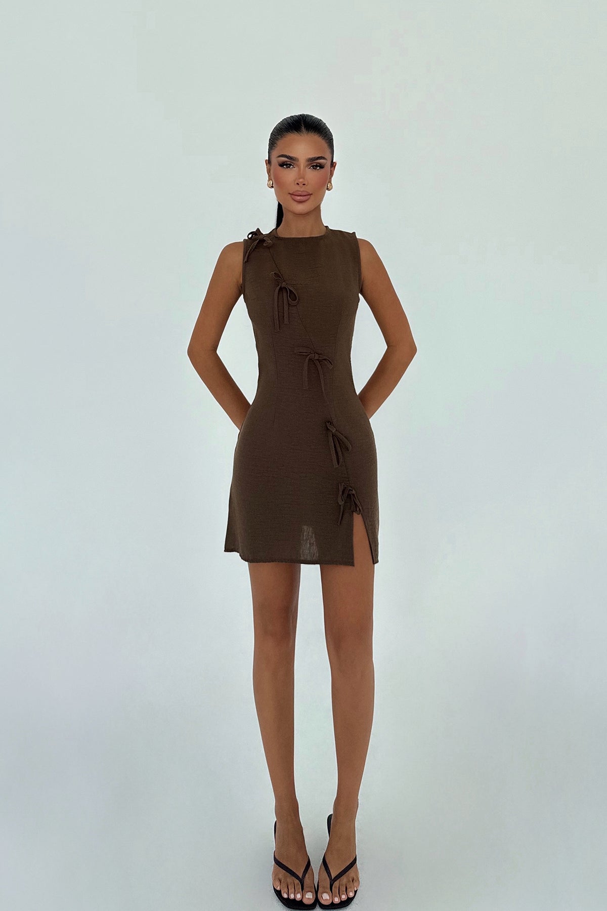 Image of Kahverengi Kathy Mini Fiyonklu Elbise ATE-3186