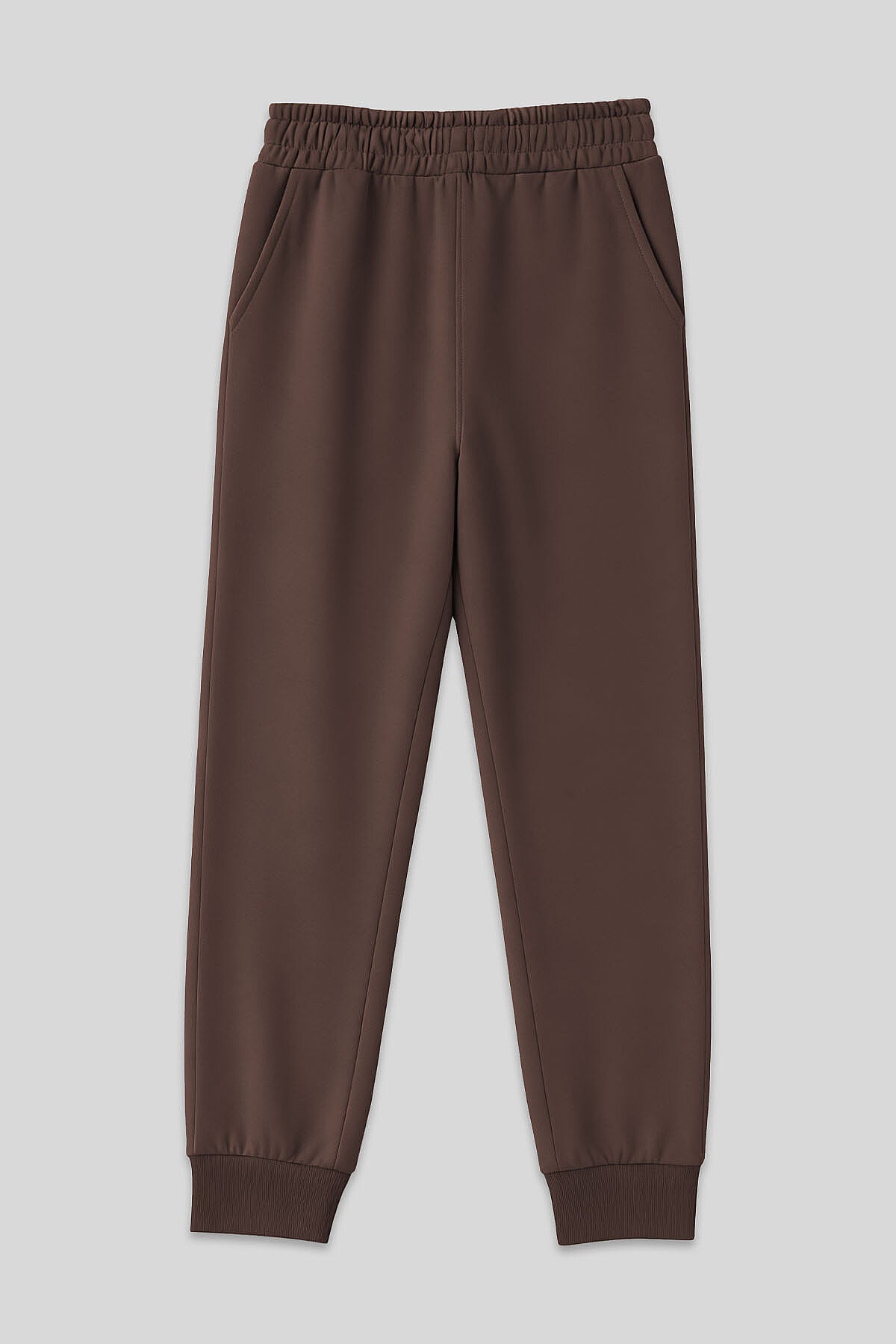 Image of Kahverengi Yüksek Bel Jogger Rahat Form Manşetli Kadın Eşofman Alt - 94561