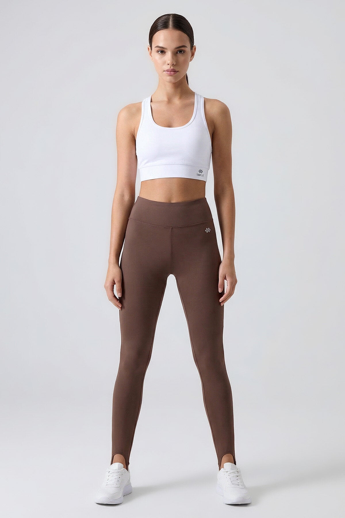 Image of Kahverengi Standart Fit Esnek Spor Performans Kadın Topuklu Tayt - 94685