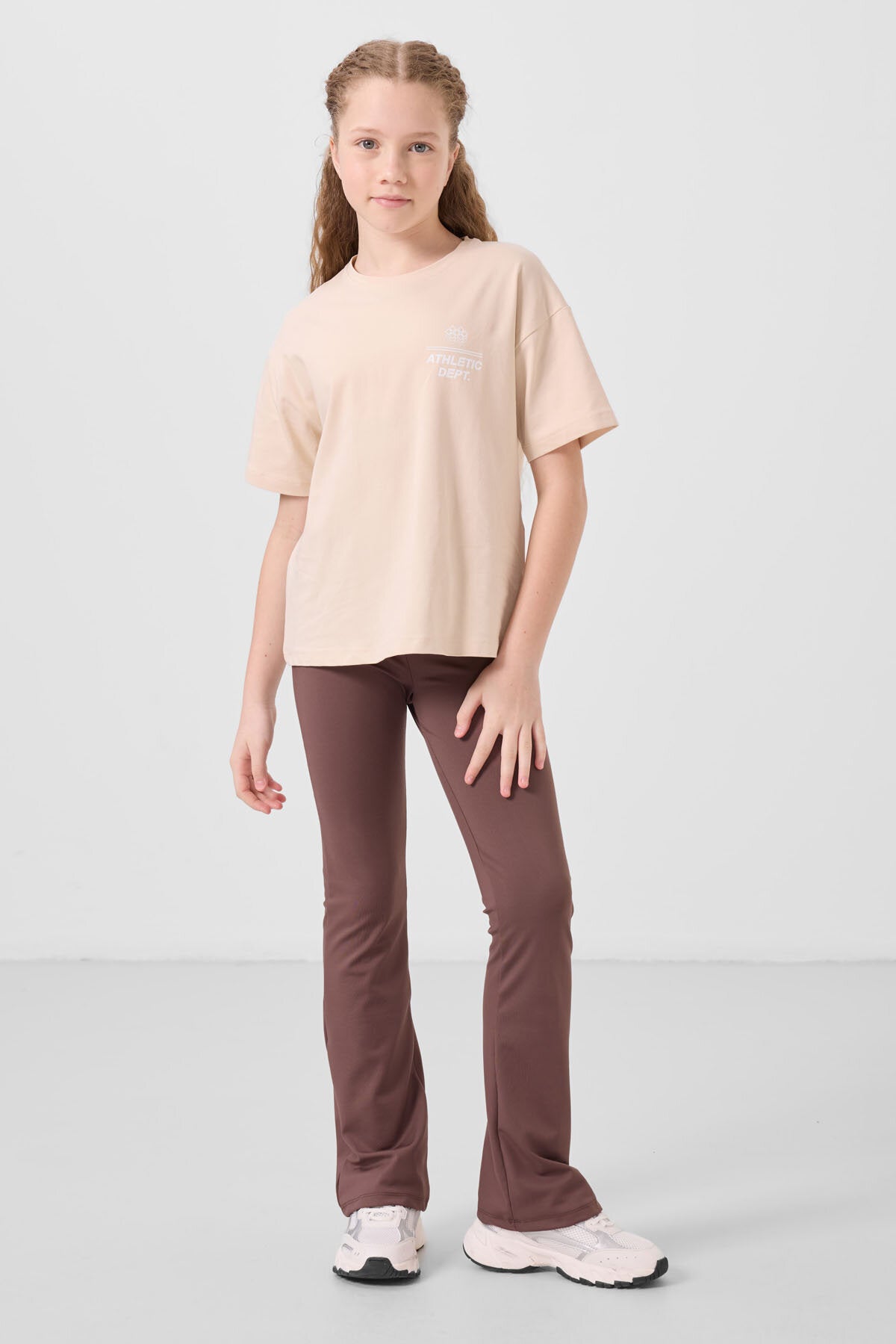 Image of Kahverengi Esnek Standart Fit Basic Performans İspanyol Paça Kız Çocuk Tayt - 75193
