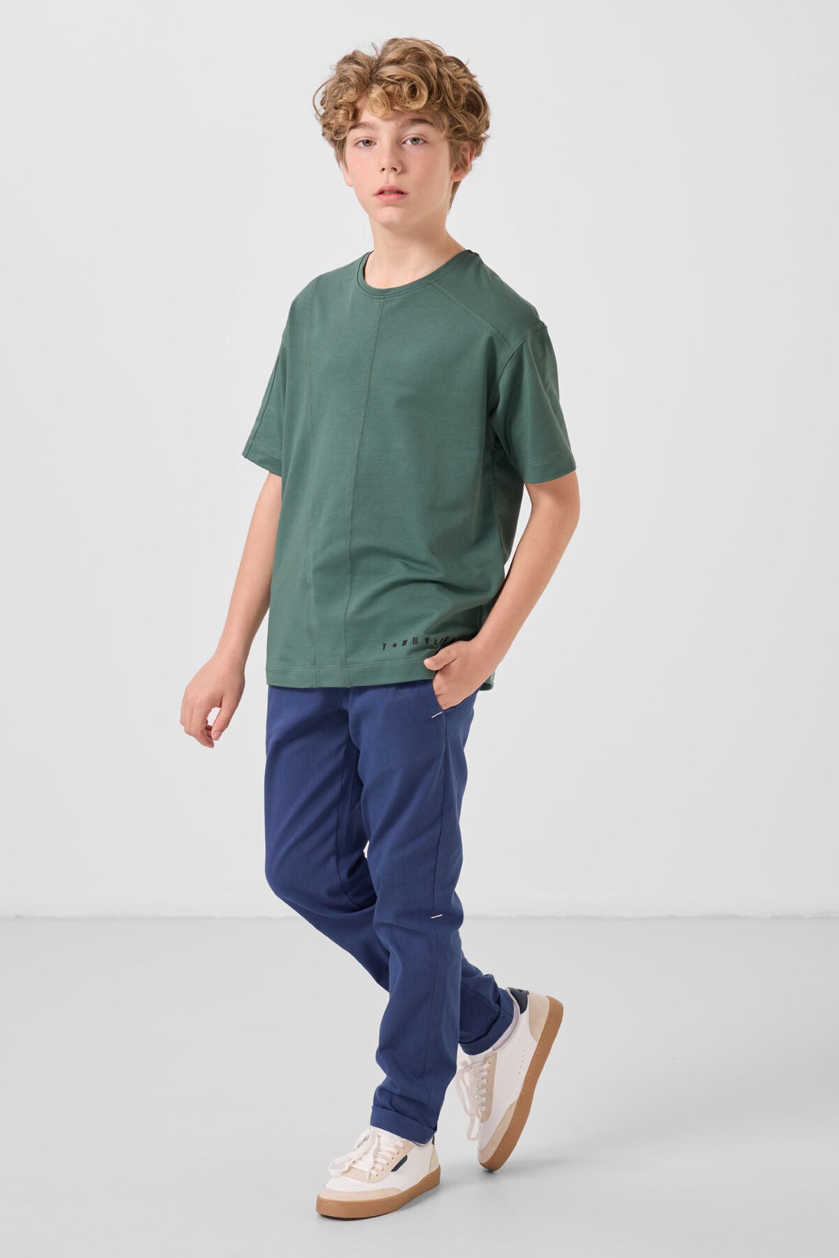Image of Açık Yeşil Pamuklu Yumuşak Dokulu Oversize Basic Erkek Çocuk T-Shirt - 11297