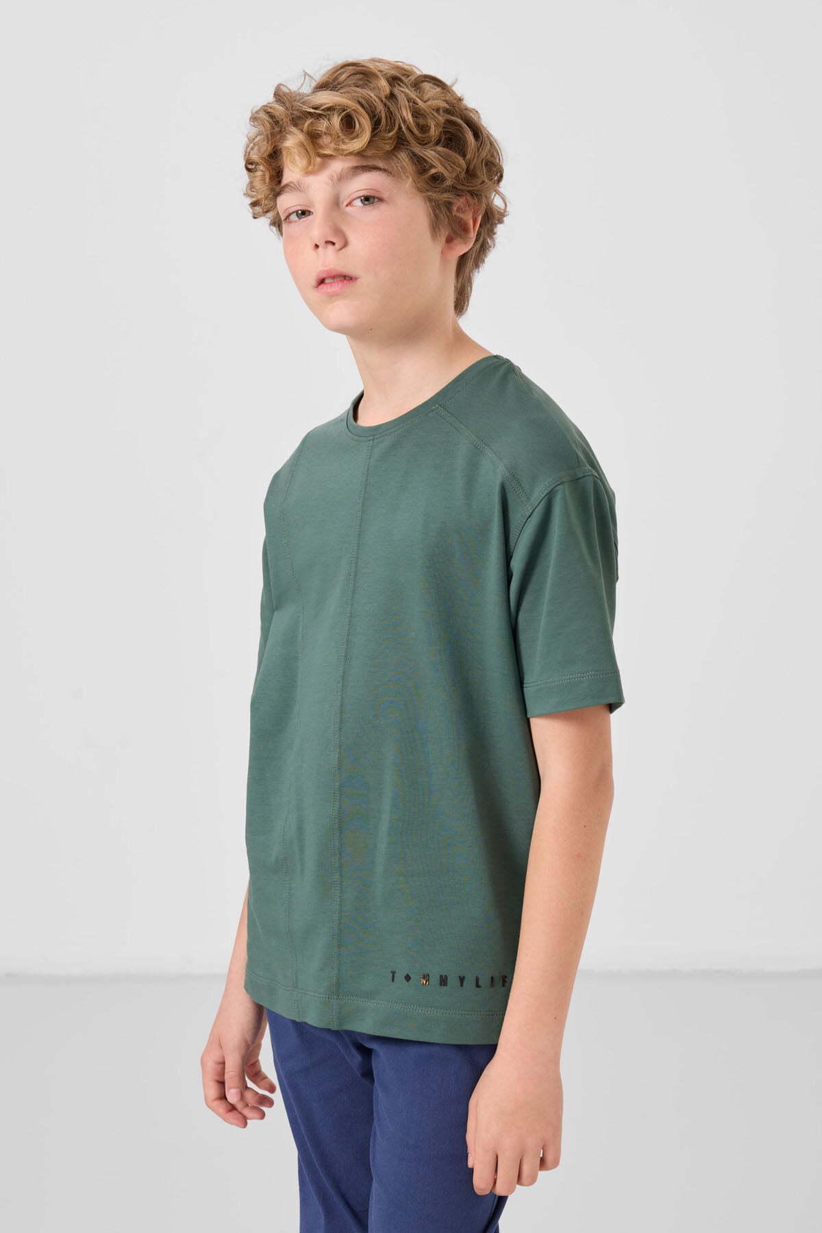 Image of Açık Yeşil Pamuklu Yumuşak Dokulu Oversize Basic Erkek Çocuk T-Shirt - 11297