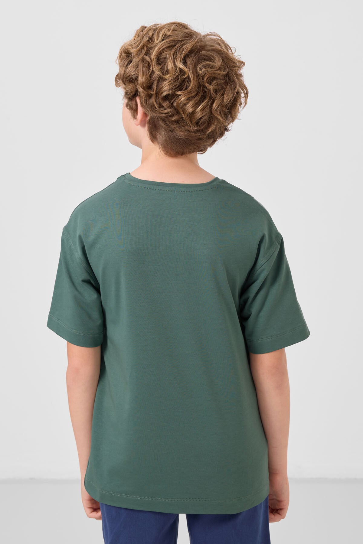 Image of Açık Yeşil Pamuklu Yumuşak Dokulu Oversize Basic Erkek Çocuk T-Shirt - 11297