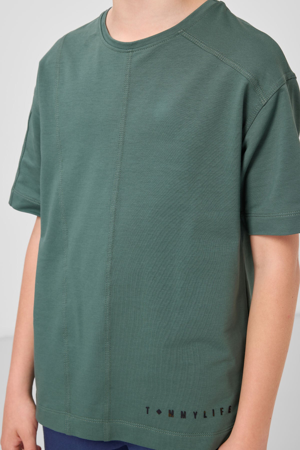 Image of Açık Yeşil Pamuklu Yumuşak Dokulu Oversize Basic Erkek Çocuk T-Shirt - 11297