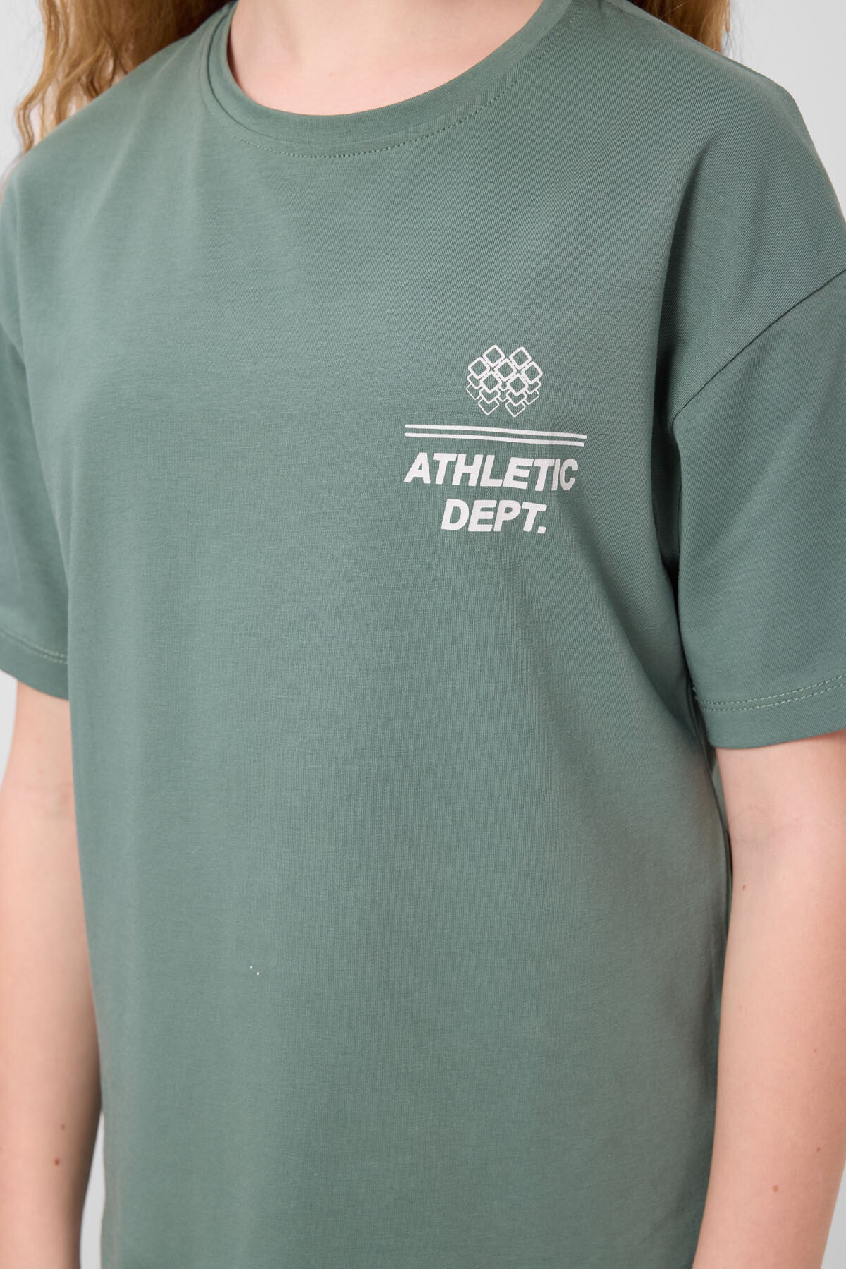 Image of Açık Yeşil Pamuklu O Yaka Oversize Fit Baskılı Kız Çocuk T-Shirt - 75178