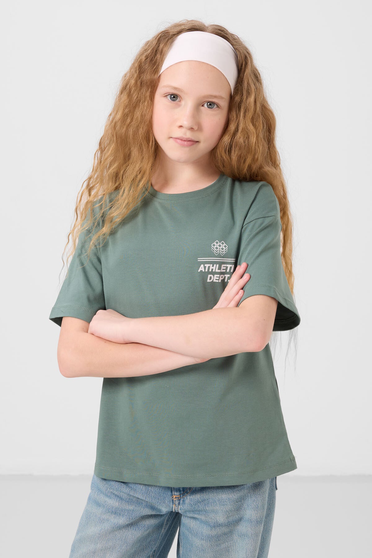 Image of Açık Yeşil Pamuklu O Yaka Oversize Fit Baskılı Kız Çocuk T-Shirt - 75178