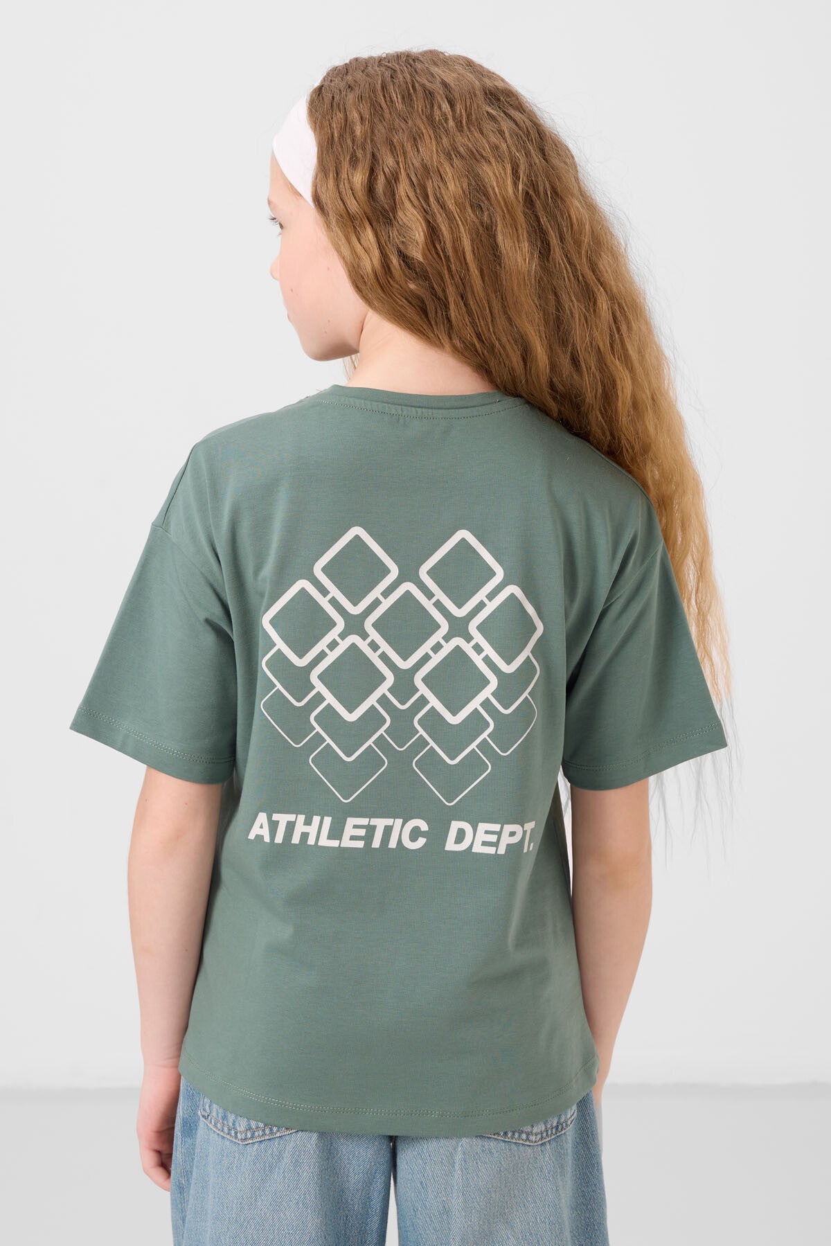 Image of Açık Yeşil Pamuklu O Yaka Oversize Fit Baskılı Kız Çocuk T-Shirt - 75178