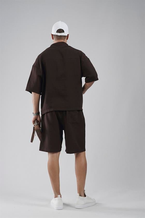Image of Oversize Men's Shirt and Shorts Set with Kangaroo Pocket