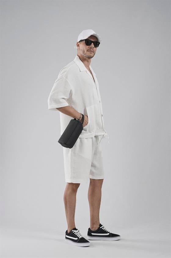 Image of Set cămașă și pantaloni scurți supradimensionați pentru bărbați cu buzunar tip cangur