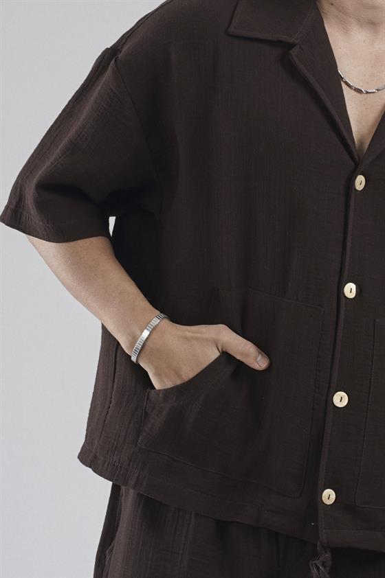 Image of Oversize Men's Shirt and Shorts Set with Kangaroo Pocket