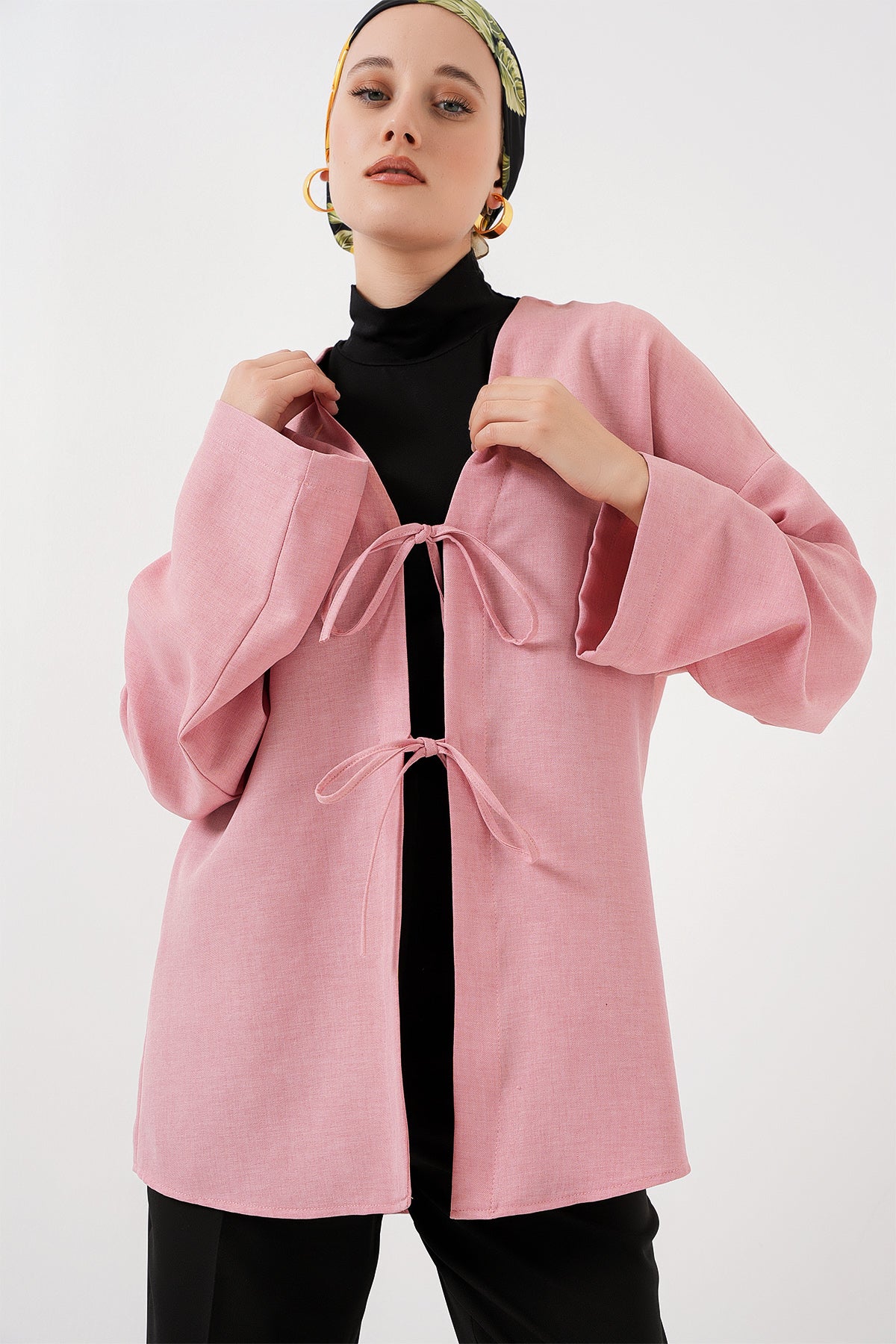 Image of Keten Tesettür Kimono 5968 - Pudra