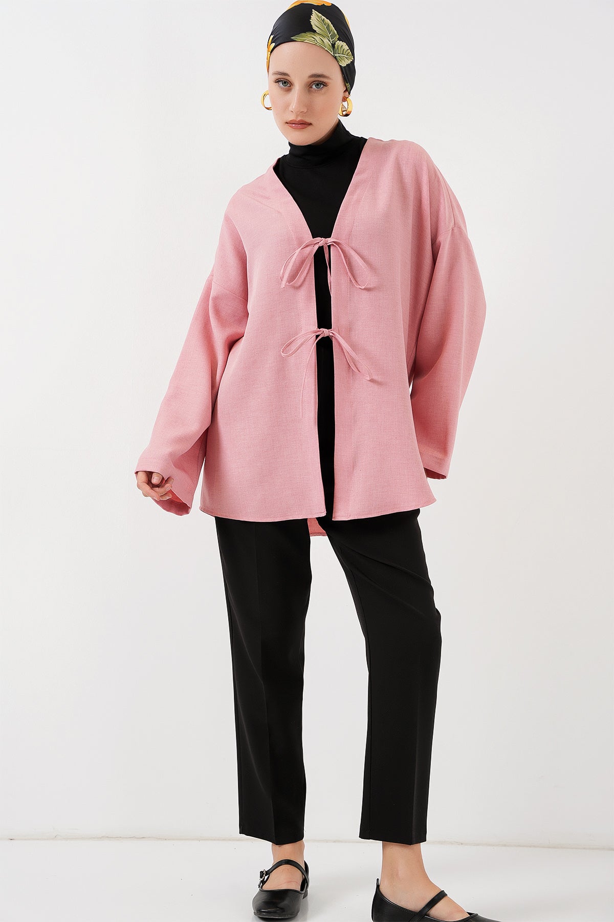 Image of Keten Tesettür Kimono 5968 - Pudra
