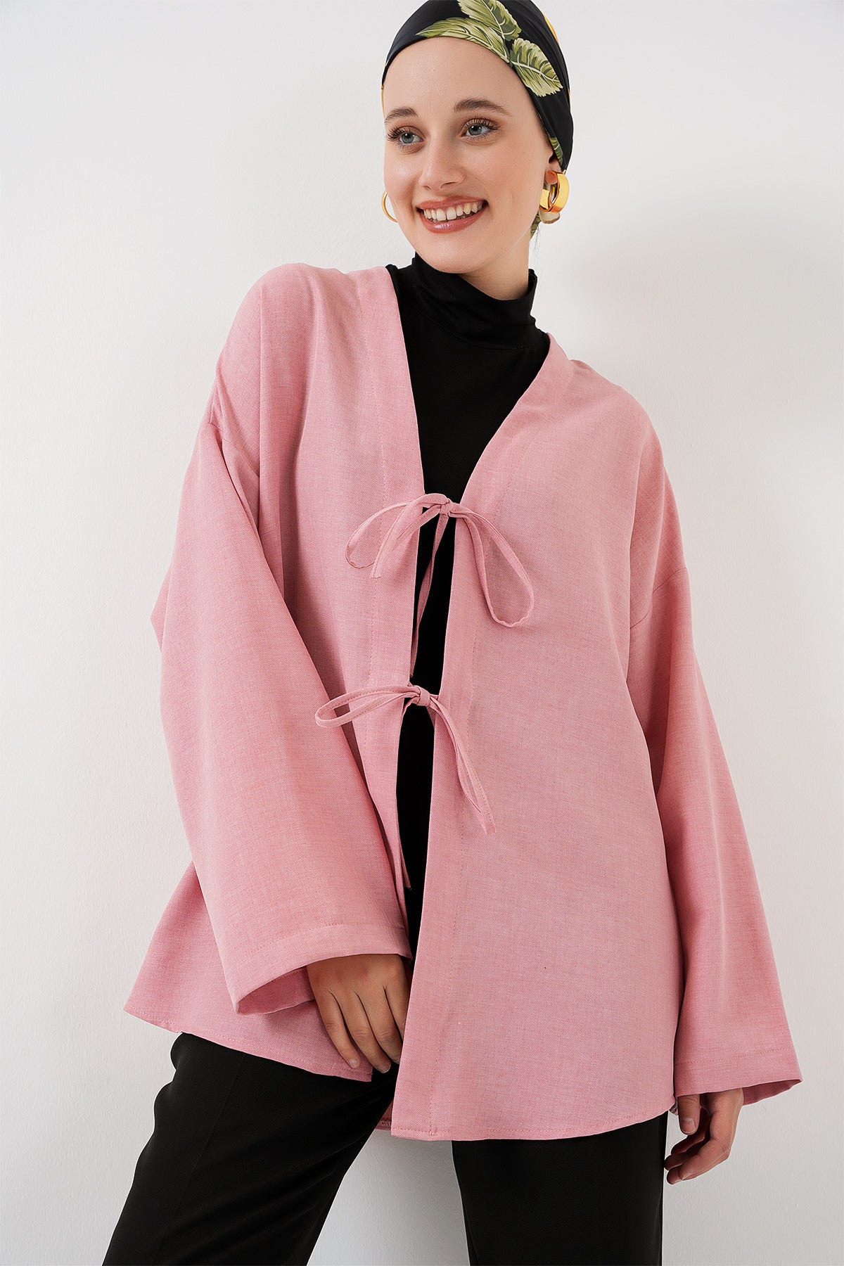 Image of Keten Tesettür Kimono 5968 - Pudra