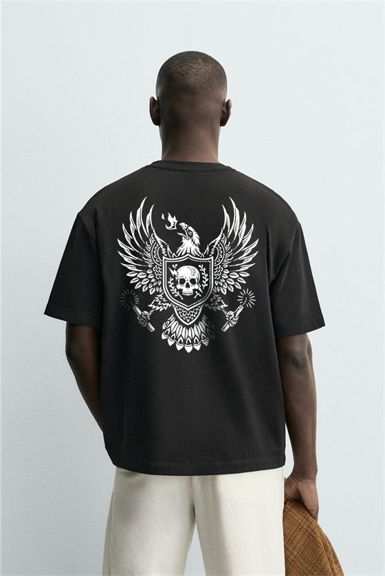 Image of Tricou bărbătesc Kingbrich cu imprimeu de vultur, croială supradimensionată