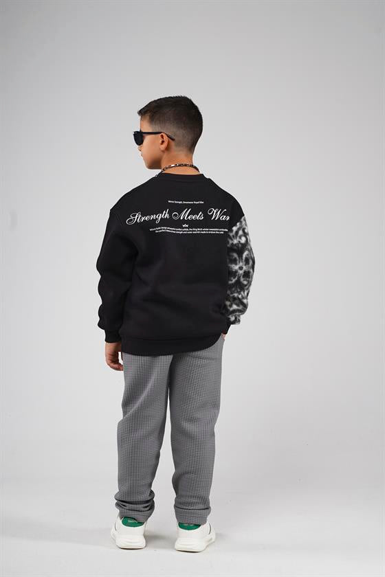 Image of Kingbrich Kids Crew Neck Sleeve Trimmed Printed Children's Sweatshirt