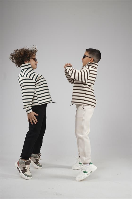 Image of Kingbrich Kids Oversize Kalıp Çizgili Yakası Fermuarlı Sweatshirt