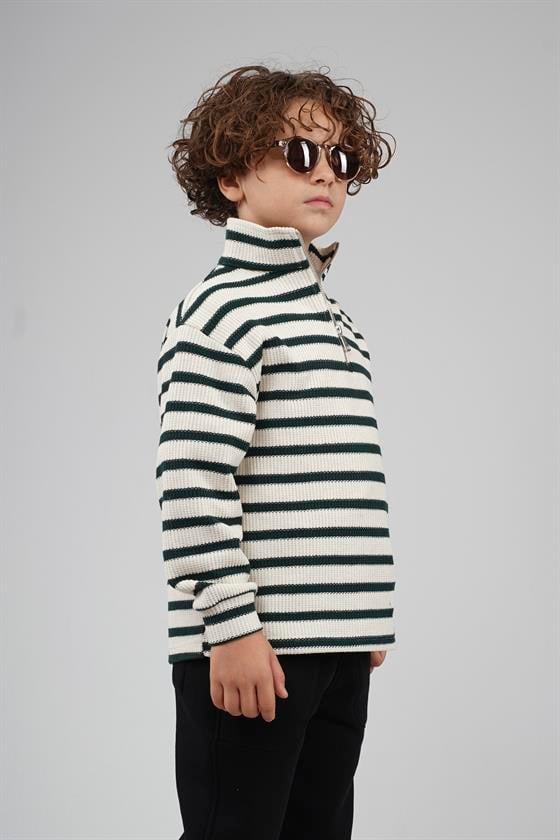 Image of Hanorac cu fermoar și dungi supradimensionate Kingbrich Kids