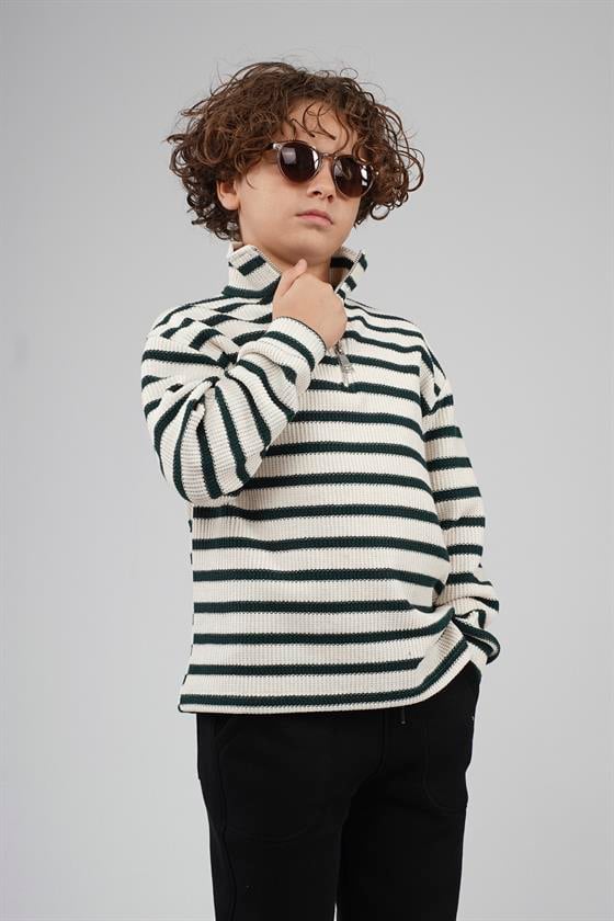 Image of Hanorac cu fermoar și dungi supradimensionate Kingbrich Kids